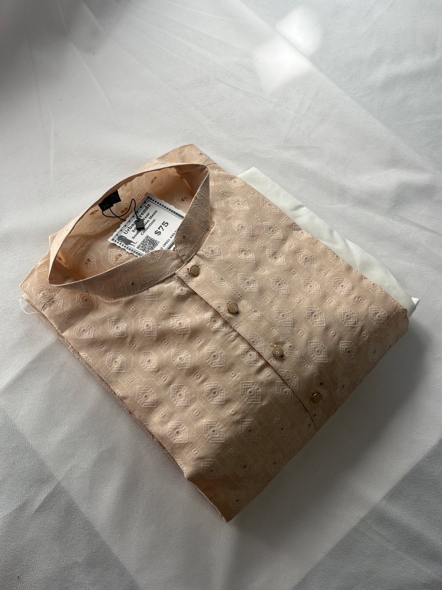 Champagne tone with a luxurious textured Kurta comes with White Pajama