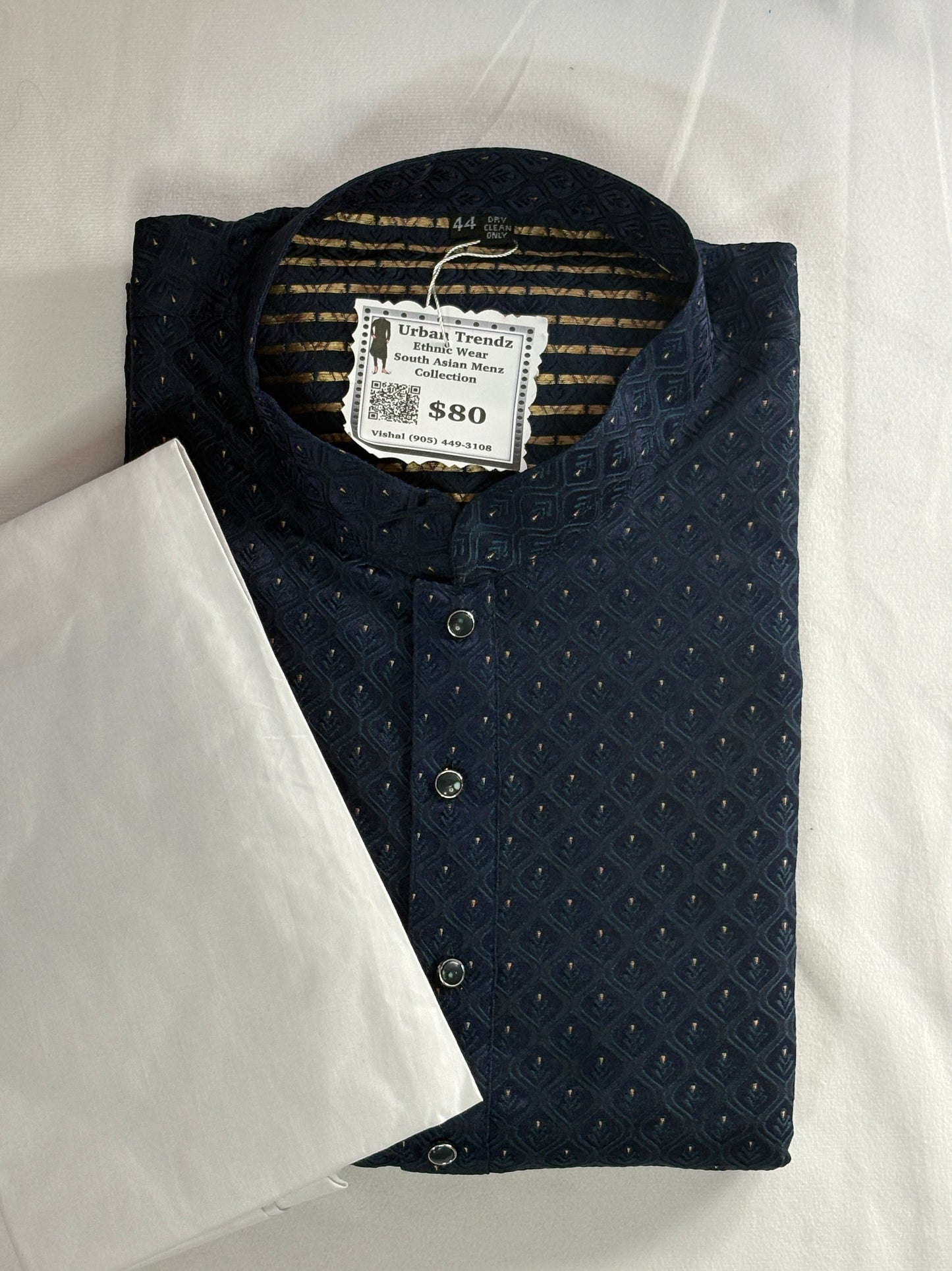 Deep peacock blue/teal with beautiful two-tone effects Kurta with white pajama