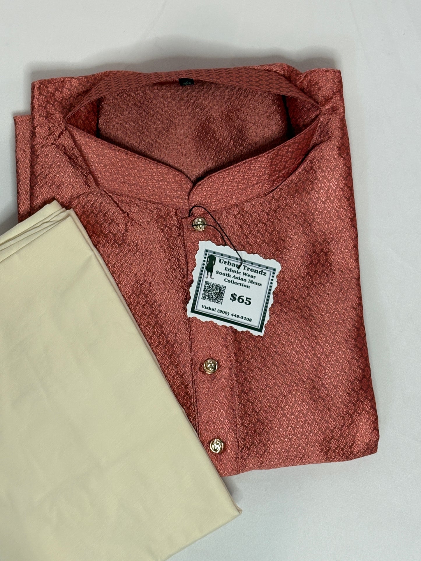 Coral Rust Cotton Silk blend Kurta with Beige colour Pajama