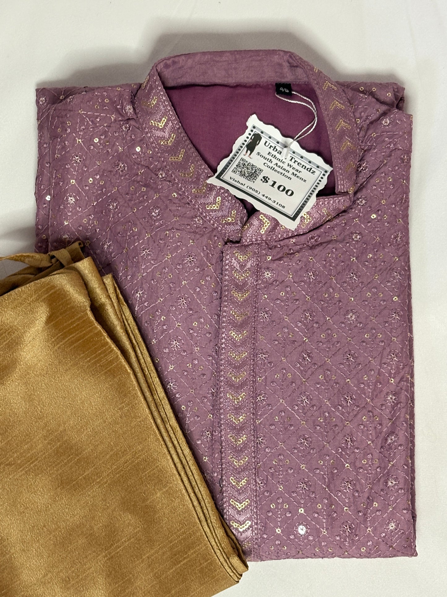 Mauve Embroidered Kurta comes with Golden Pajama