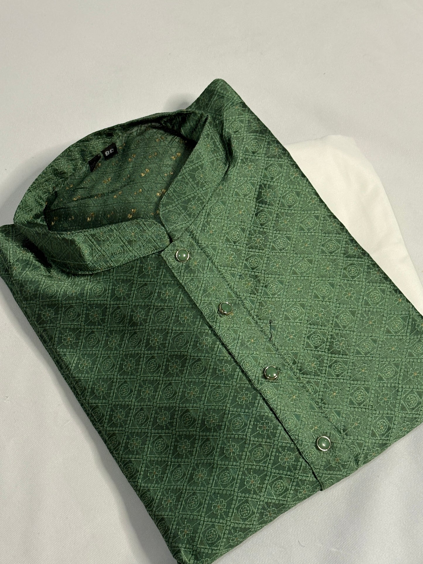 Emerald Gold-Accented Textured Kurta Pajama Set