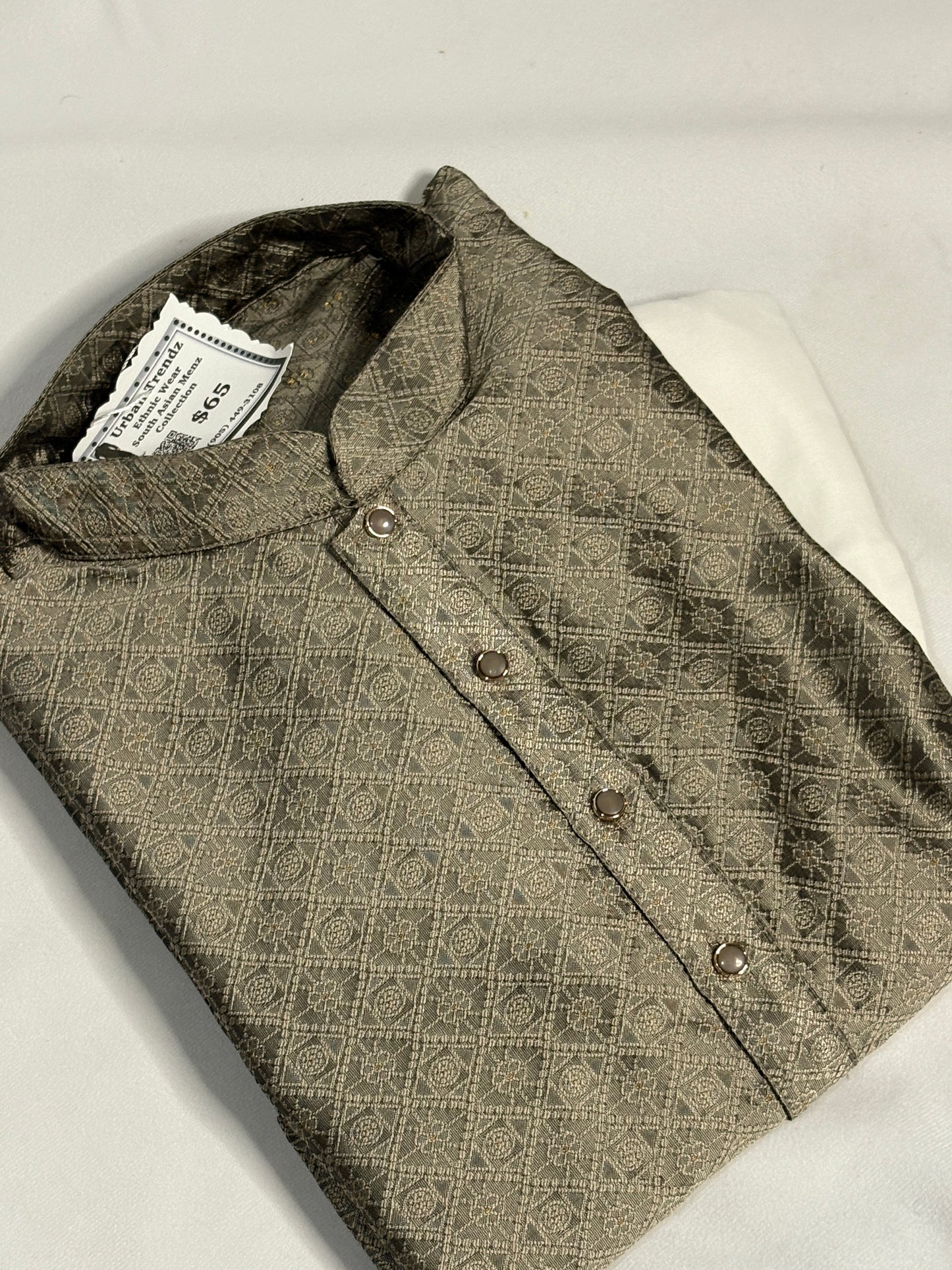 Moss Gold Jacquard Kurta Pajama Set