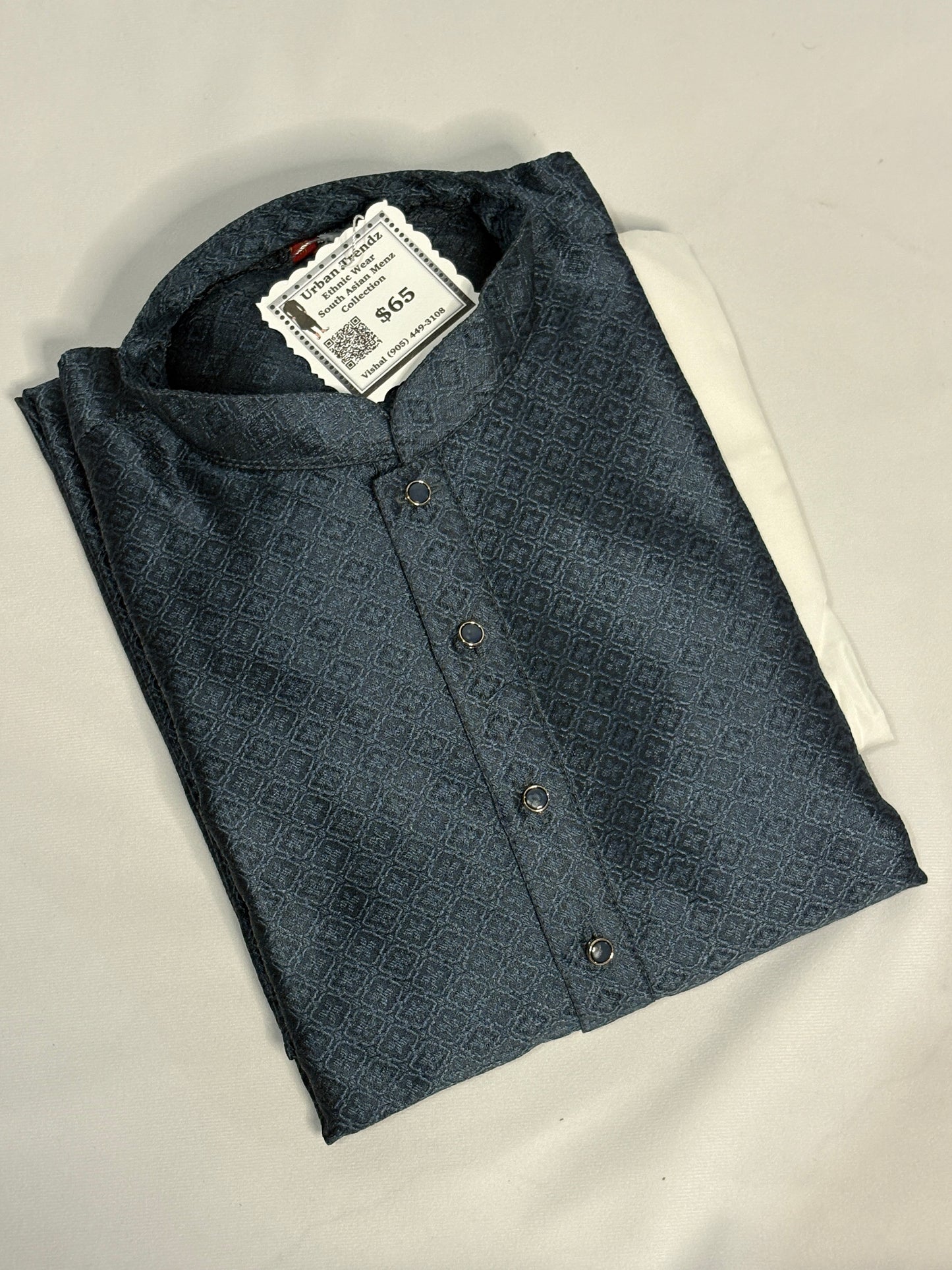 Midnight Navy Motif Kurta Pajama Set