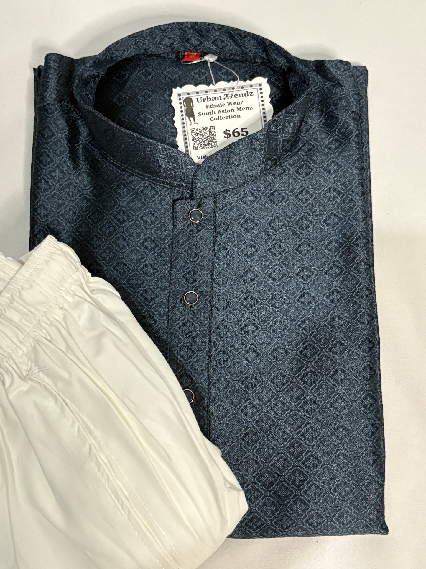 Midnight Navy Motif Kurta Pajama Set