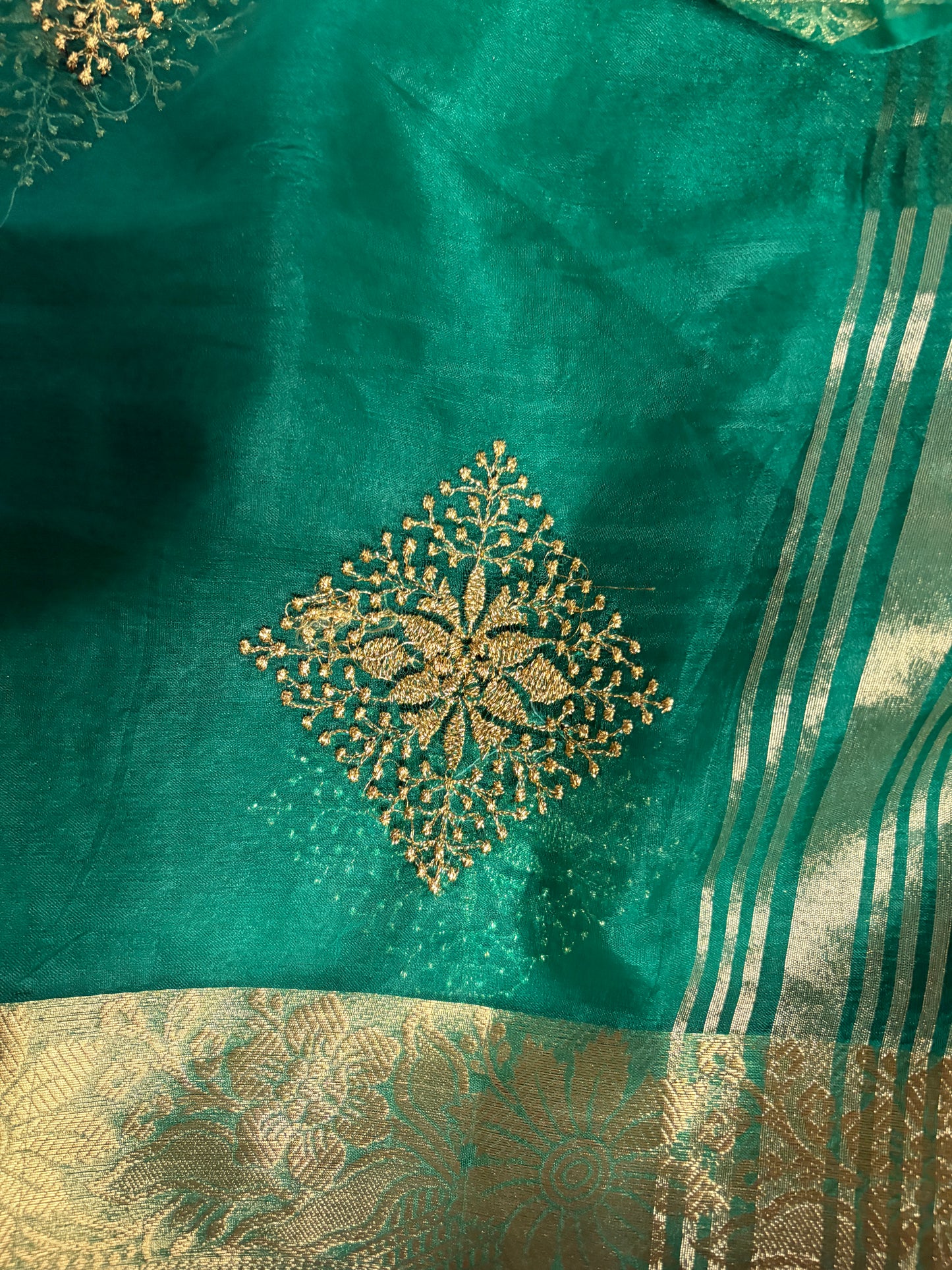 Emerald Grace Organza Saree
