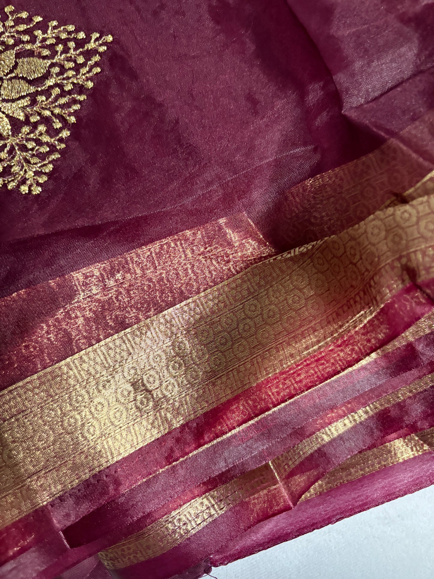 Maroon Majesty Organza Saree