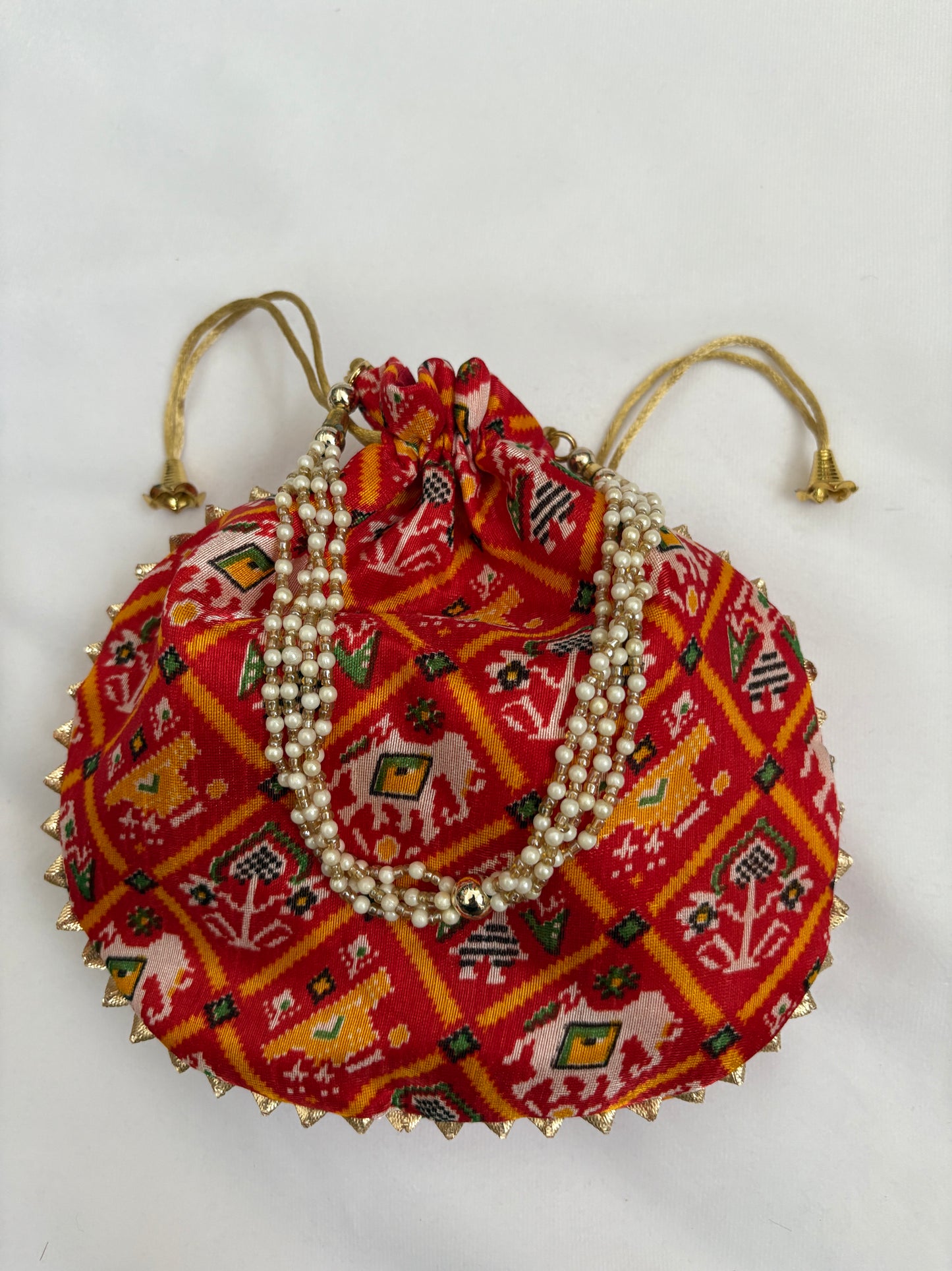 Red Ikat Print Potli Bag