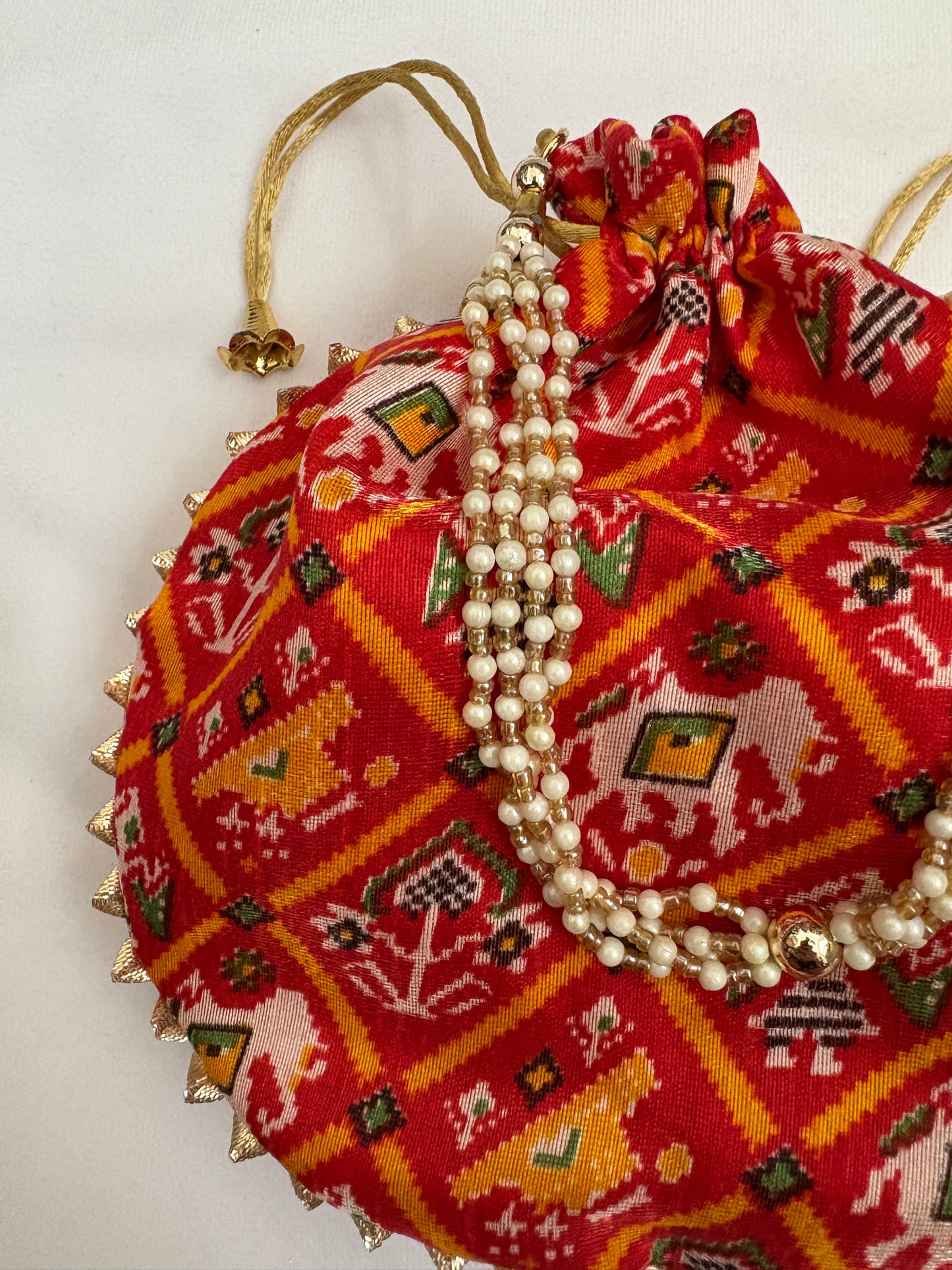 Red Ikat Print Potli Bag
