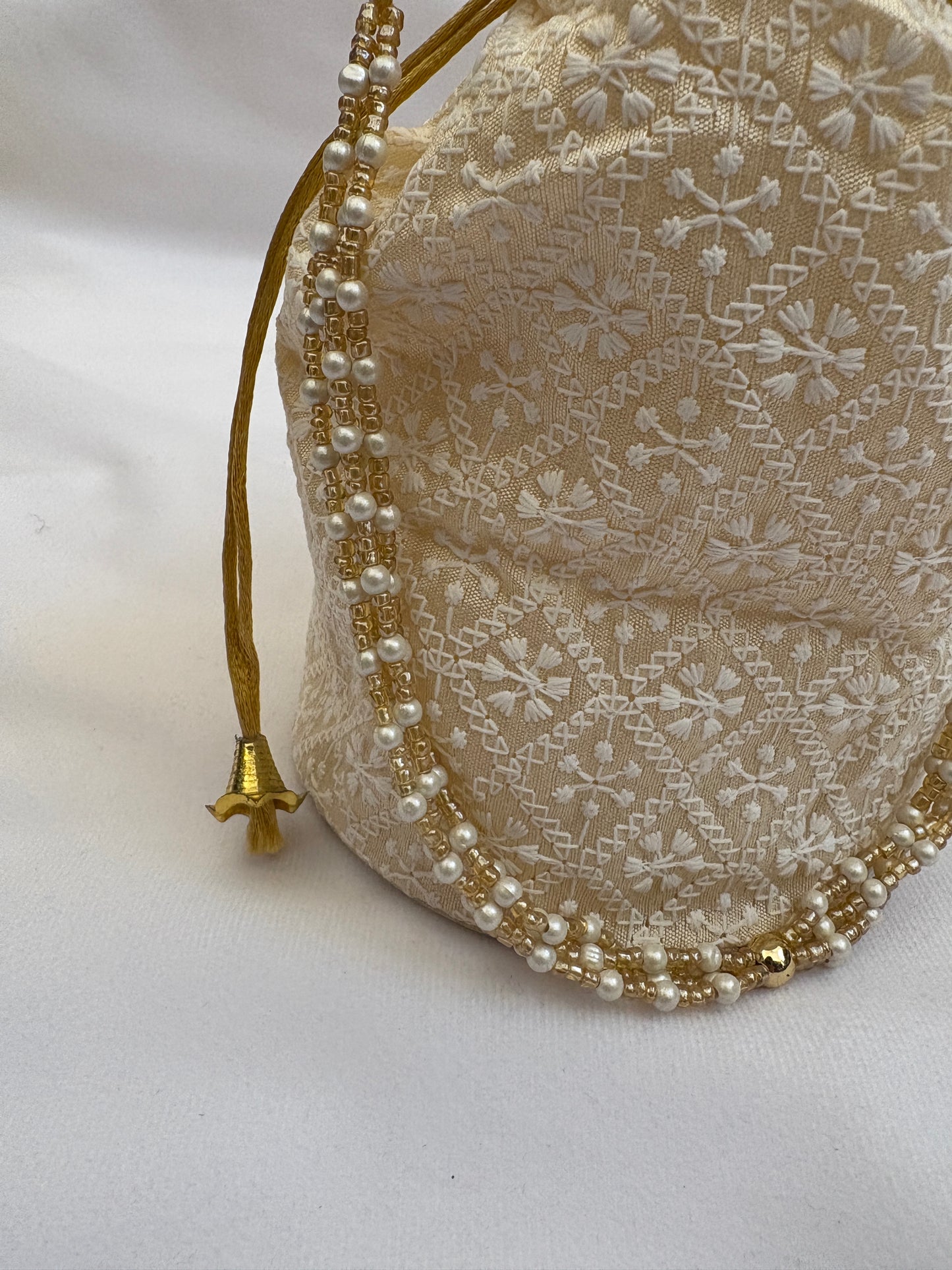 Cream Threadwork Potli Bag