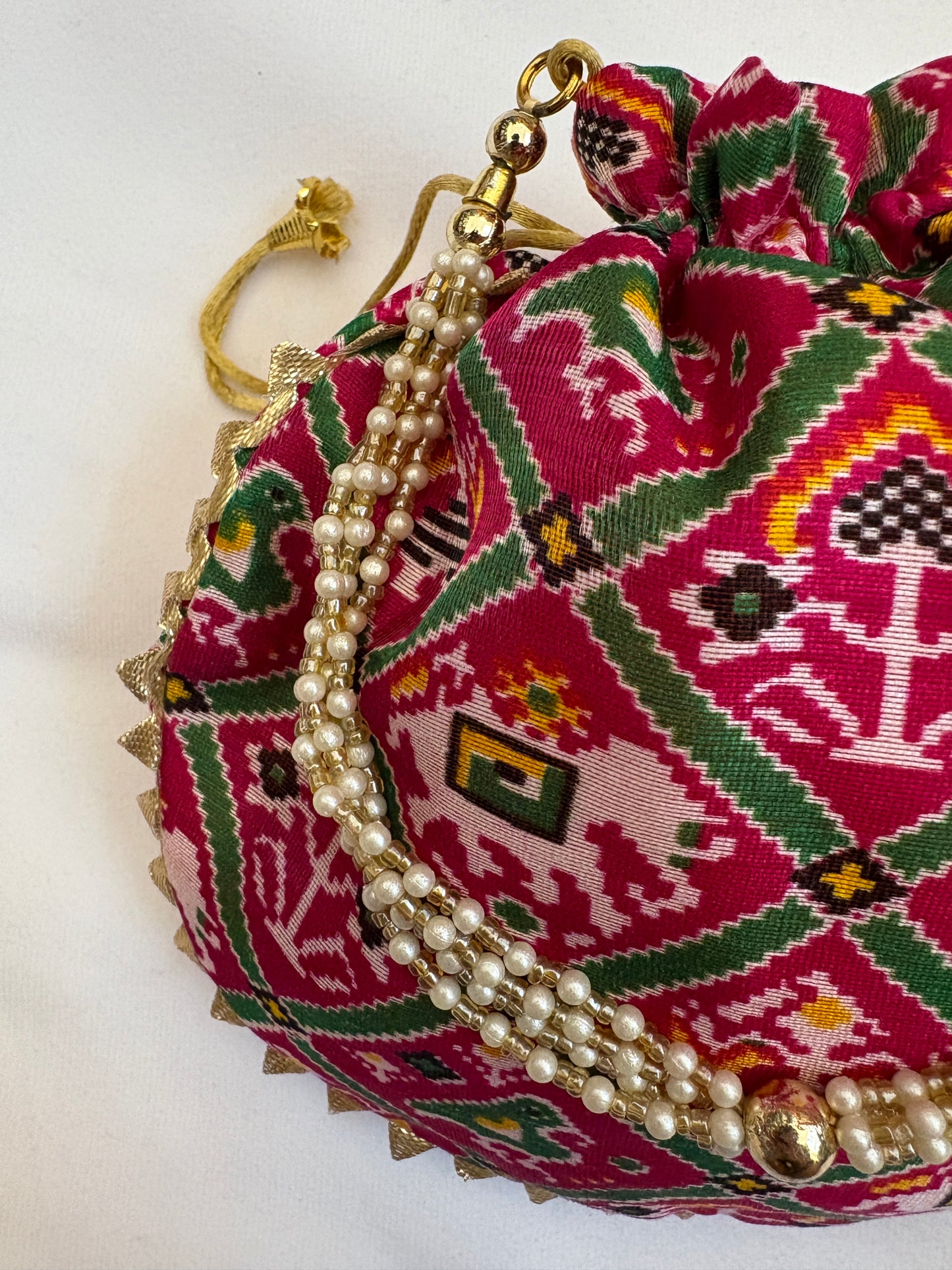 Magenta Ikat Print Potli Bag