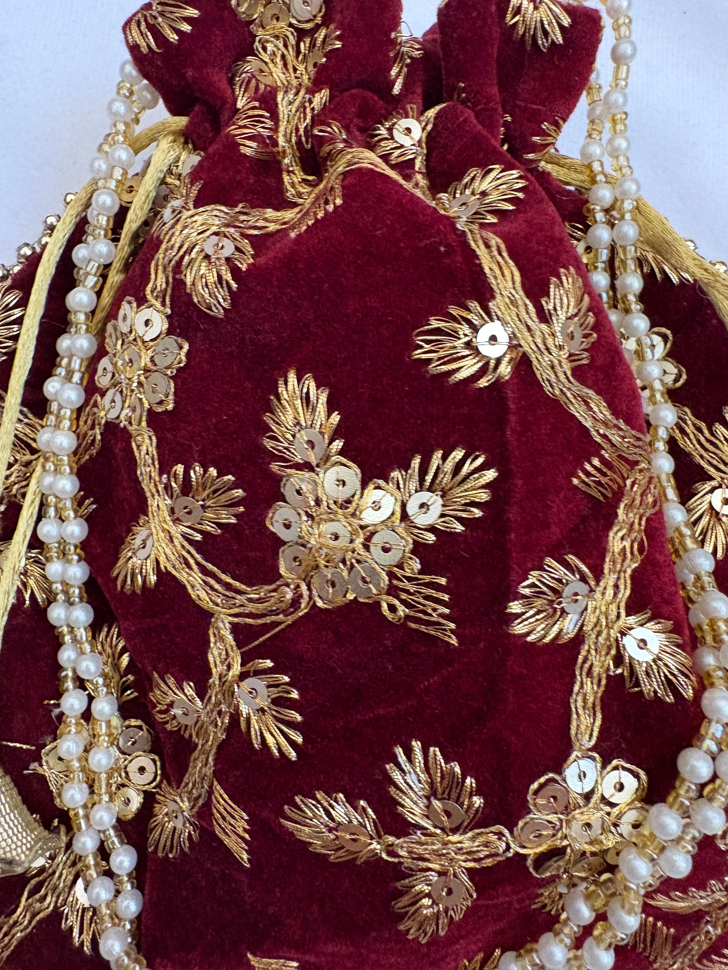Maroon Velvet Sequin Embroidered Potli Bag