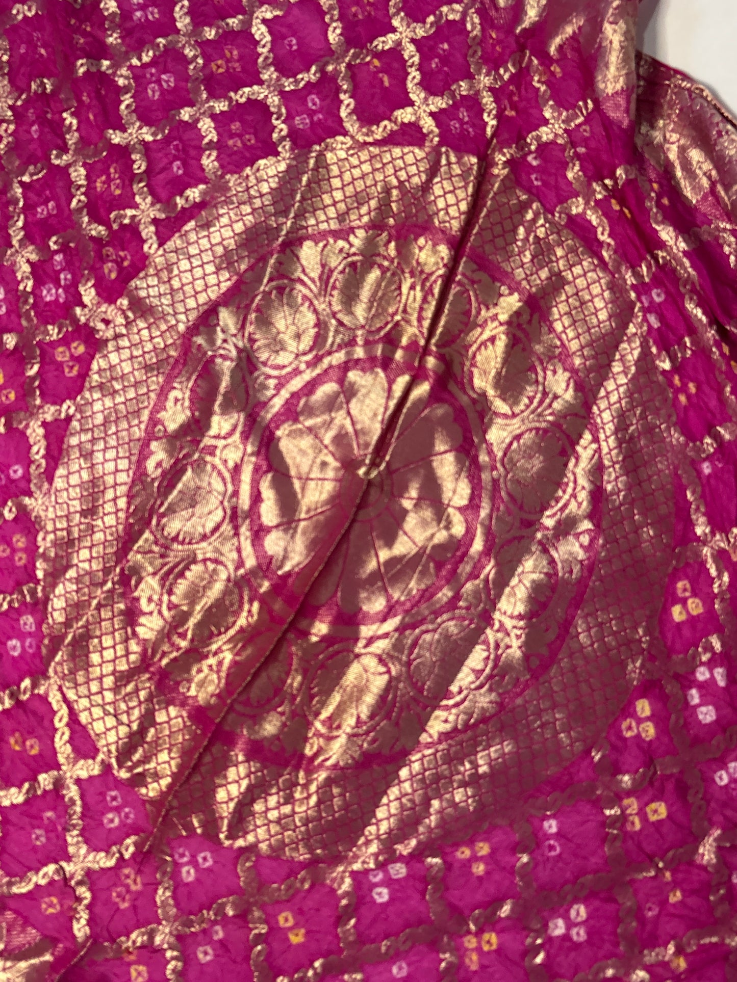 Deep Magenta with antique gold Detailing Paisley Bandhej Bandhani Dupatta
