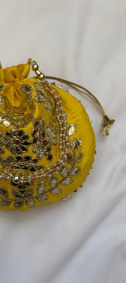 Yellow Golden Embroidered Potli Bag