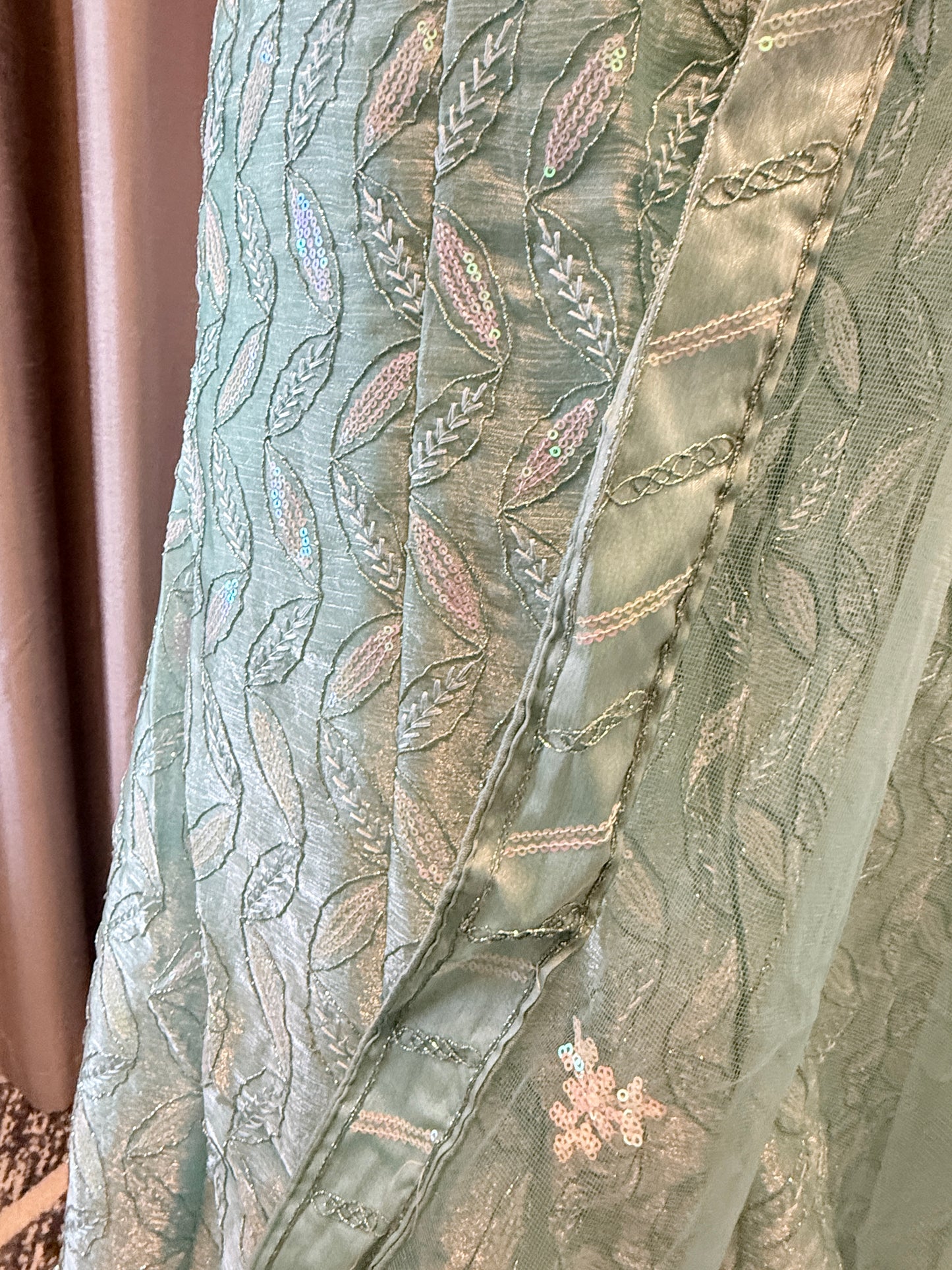 Semi-Stitched Embroidered Net Lehenga Set