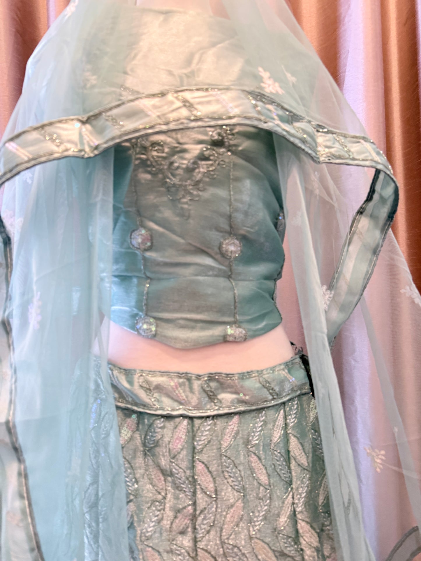 Semi-Stitched Embroidered Net Lehenga Set