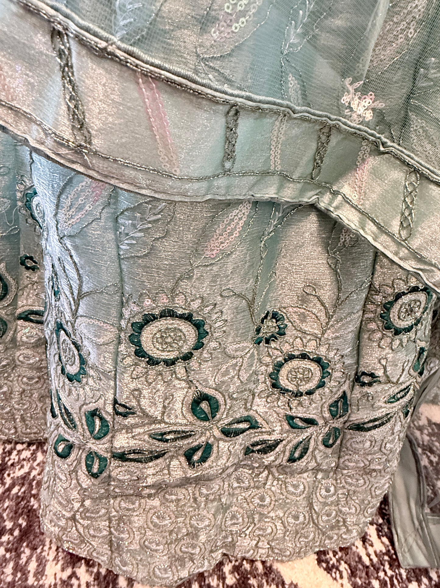 Semi-Stitched Embroidered Net Lehenga Set