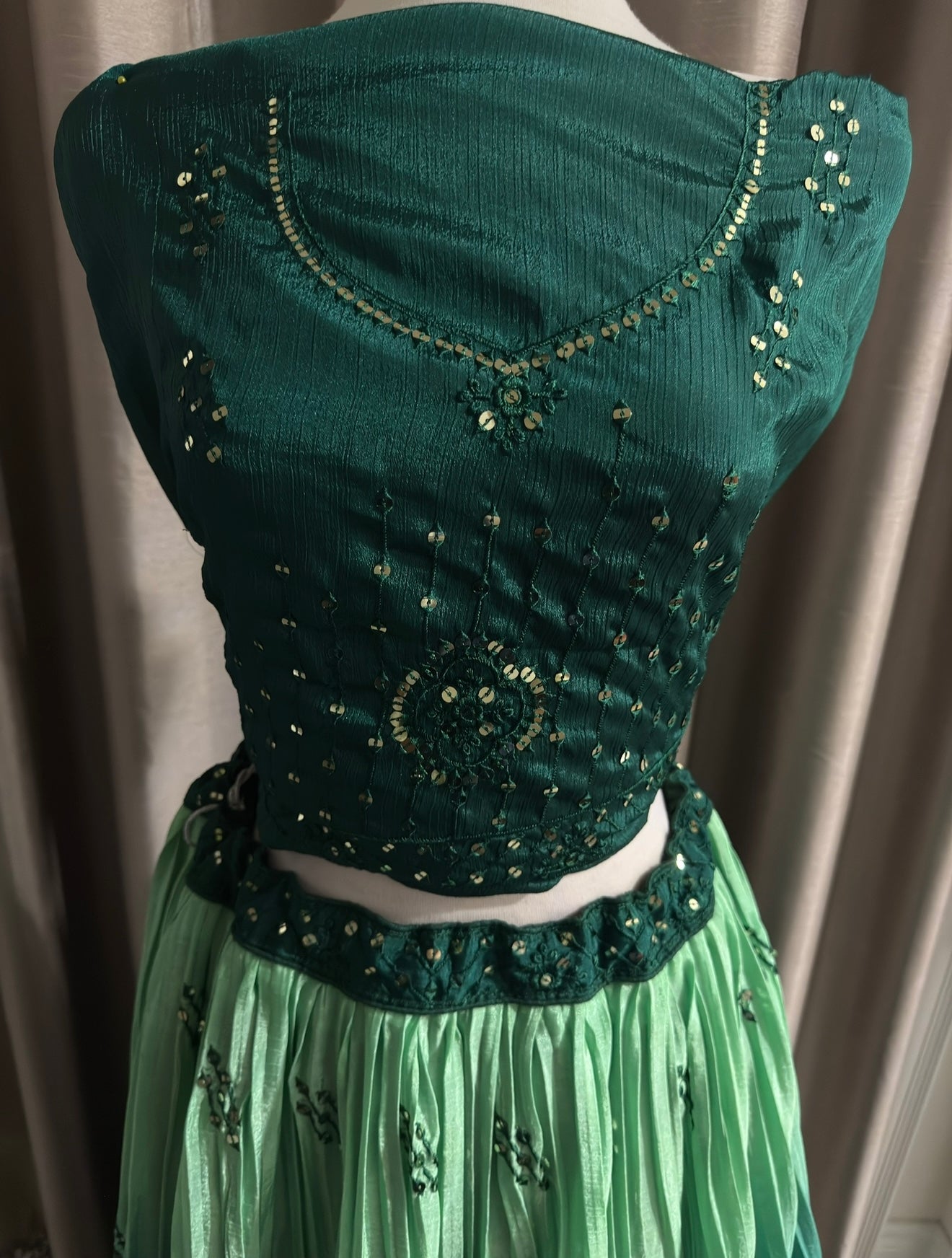 Stunning semi-stitched green ombre lehenga set