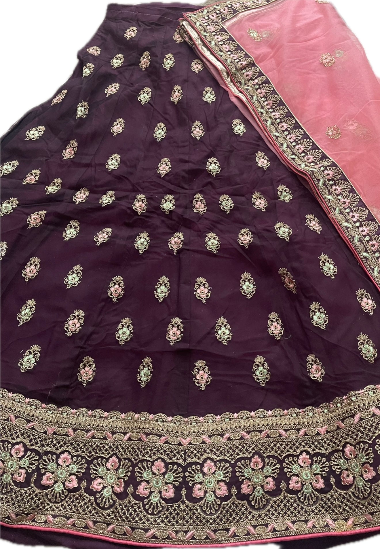 Exquisite Semi-Stitched Wine color Lehenga