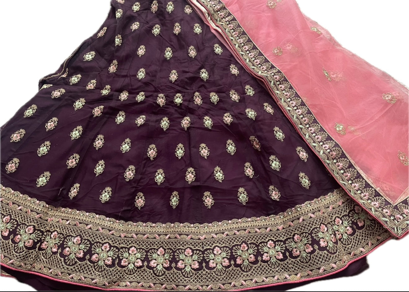 Exquisite Semi-Stitched Wine color Lehenga