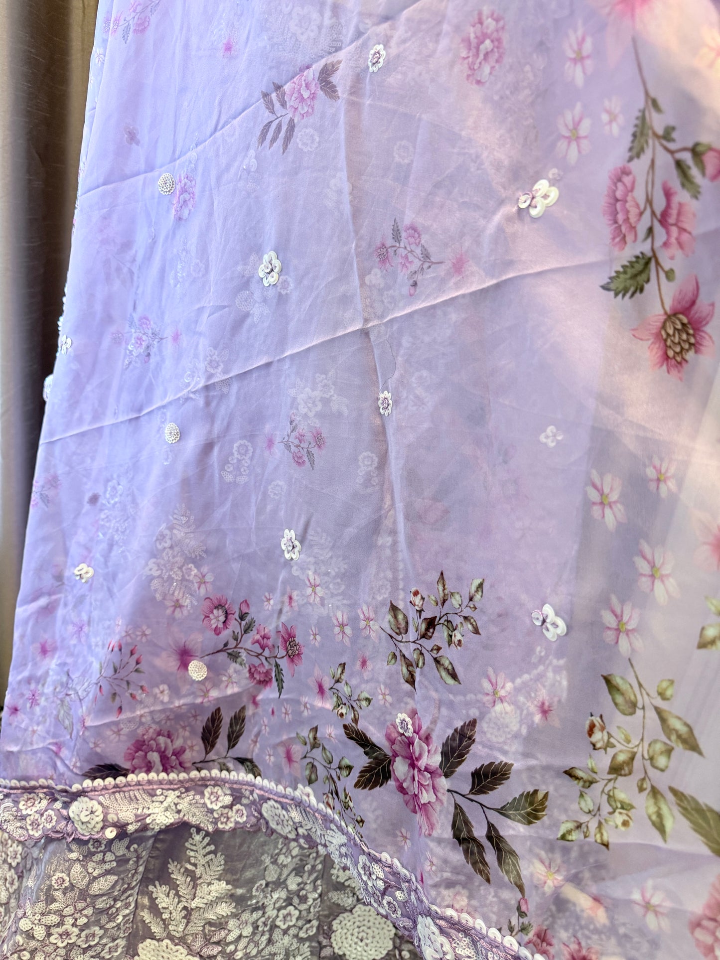 Lavender Embroidered Organza Lehenga Set Semi-stitched