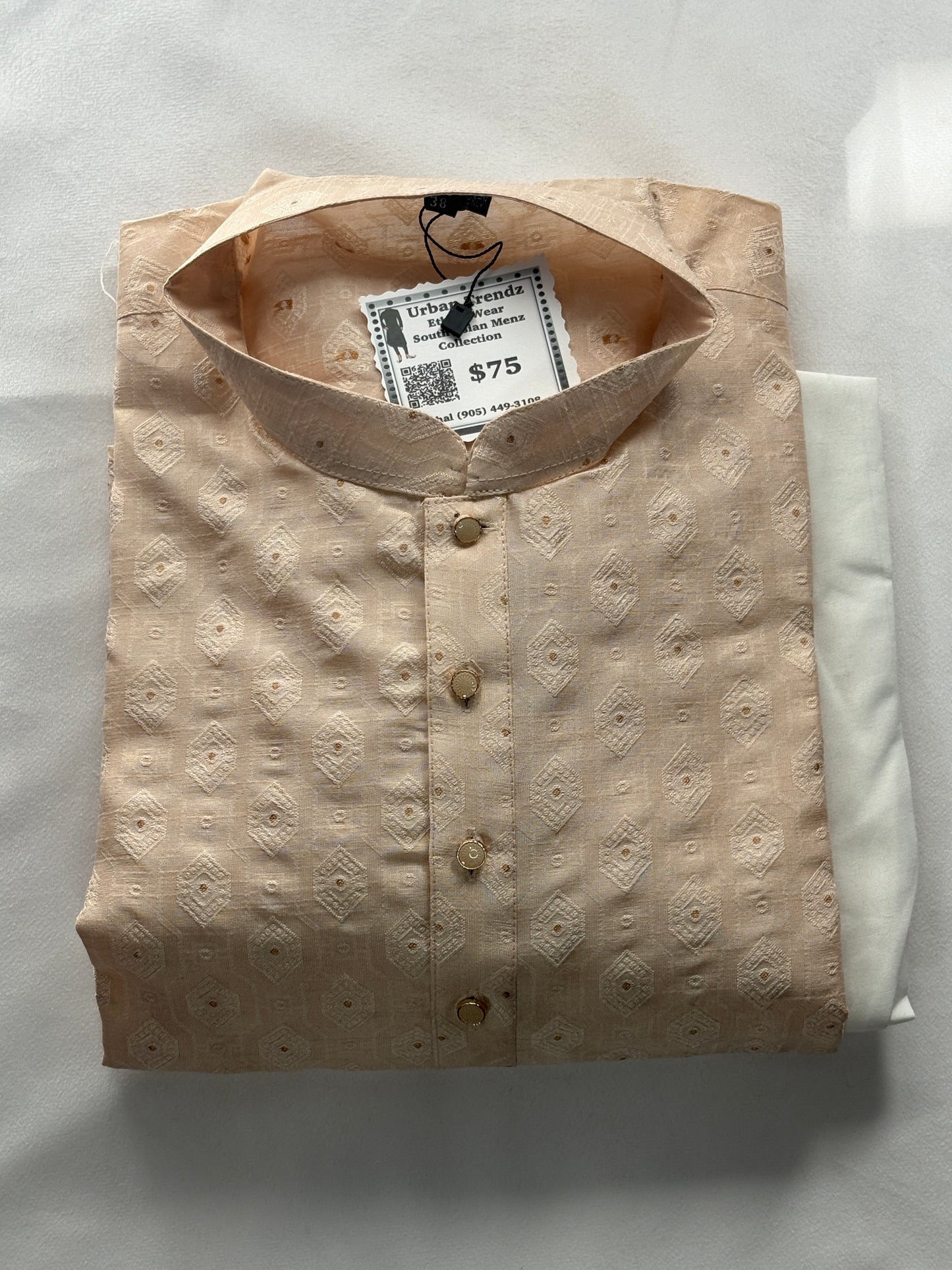 Champagne tone with a luxurious textured Kurta comes with White Pajama