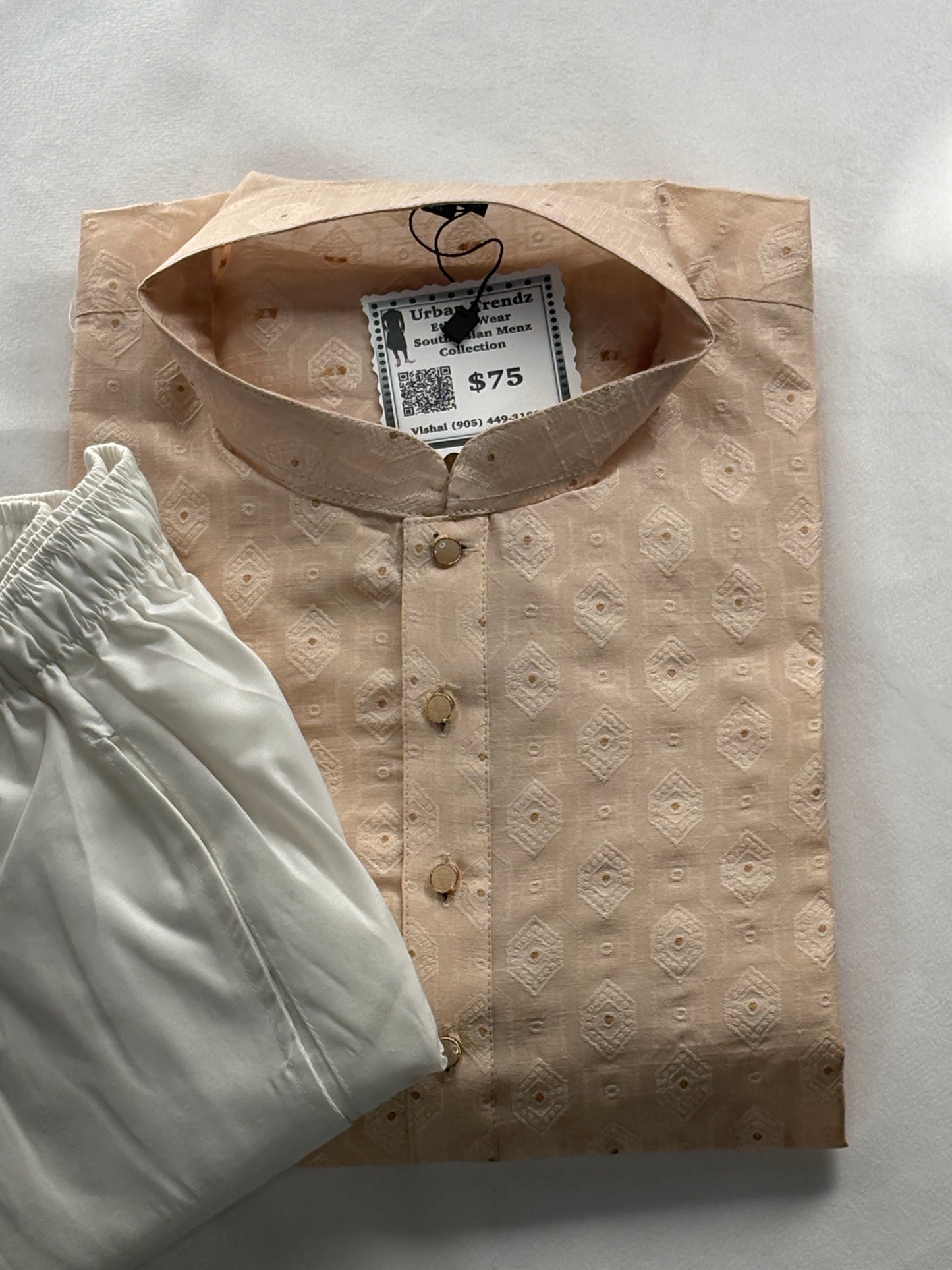 Champagne tone with a luxurious textured Kurta comes with White Pajama