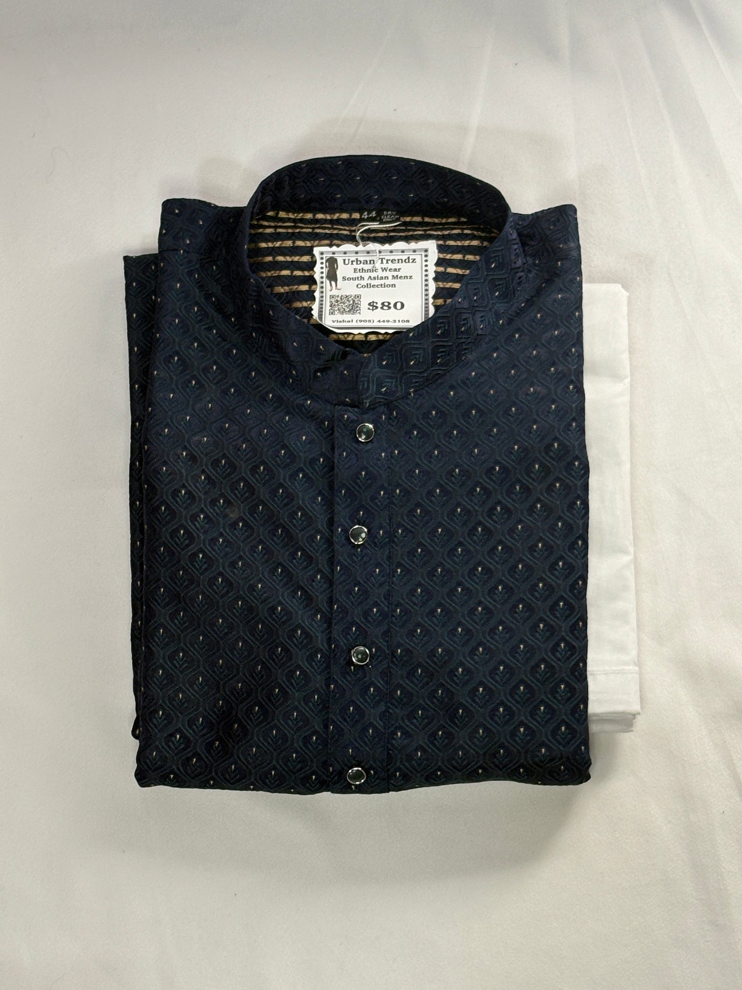 Deep peacock blue/teal with beautiful two-tone effects Kurta with white pajama