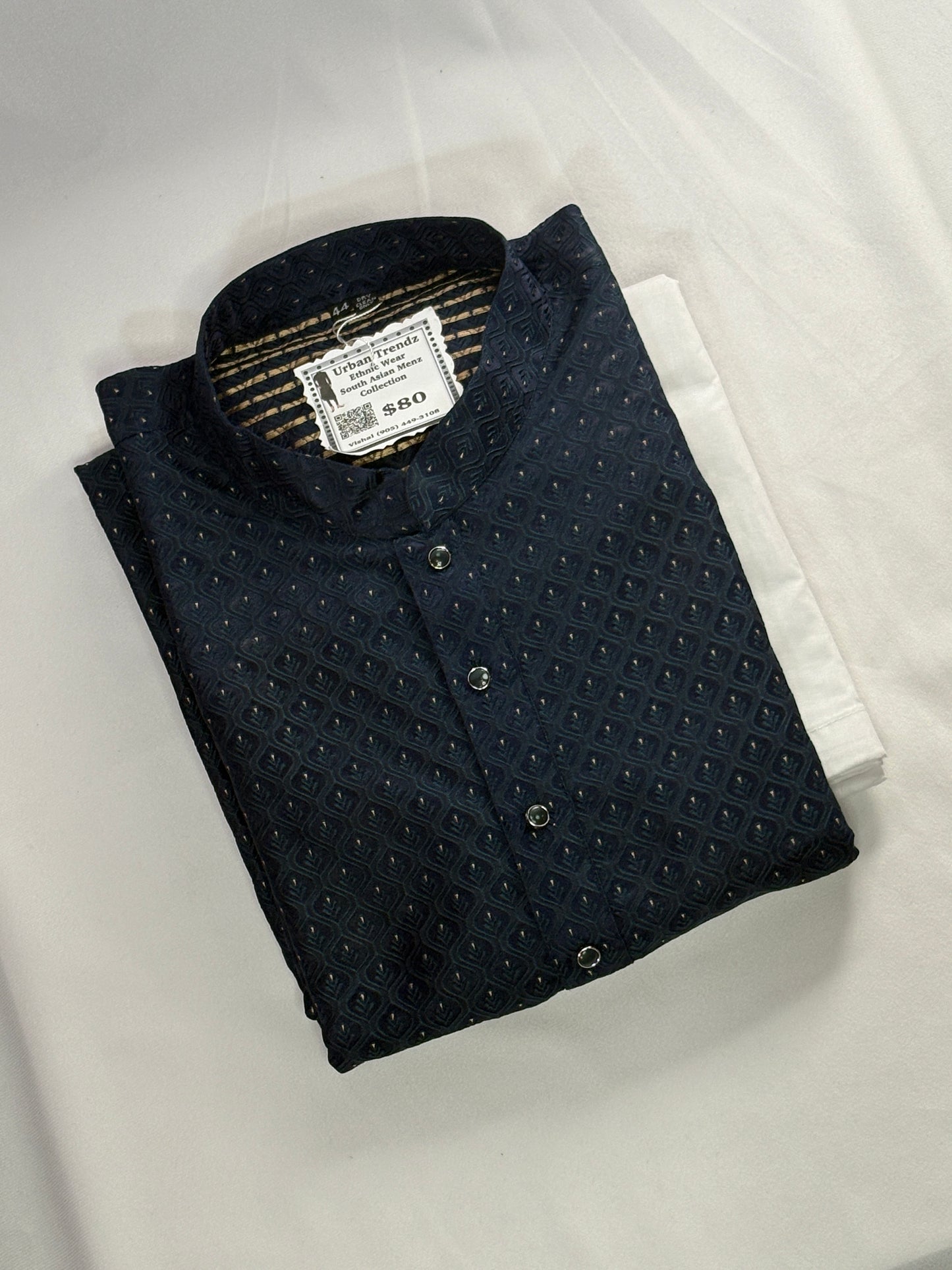 Deep peacock blue/teal with beautiful two-tone effects Kurta with white pajama