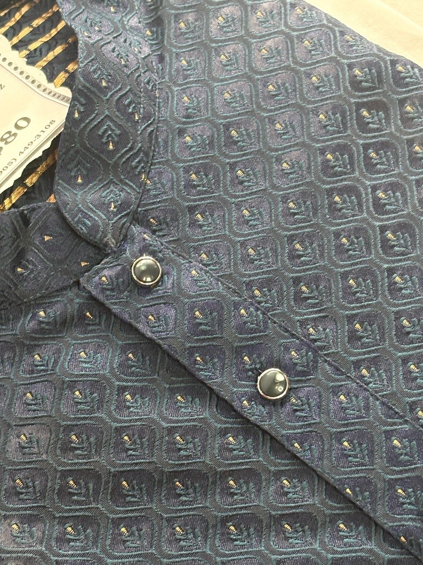 Deep peacock blue/teal with beautiful two-tone effects Kurta with white pajama