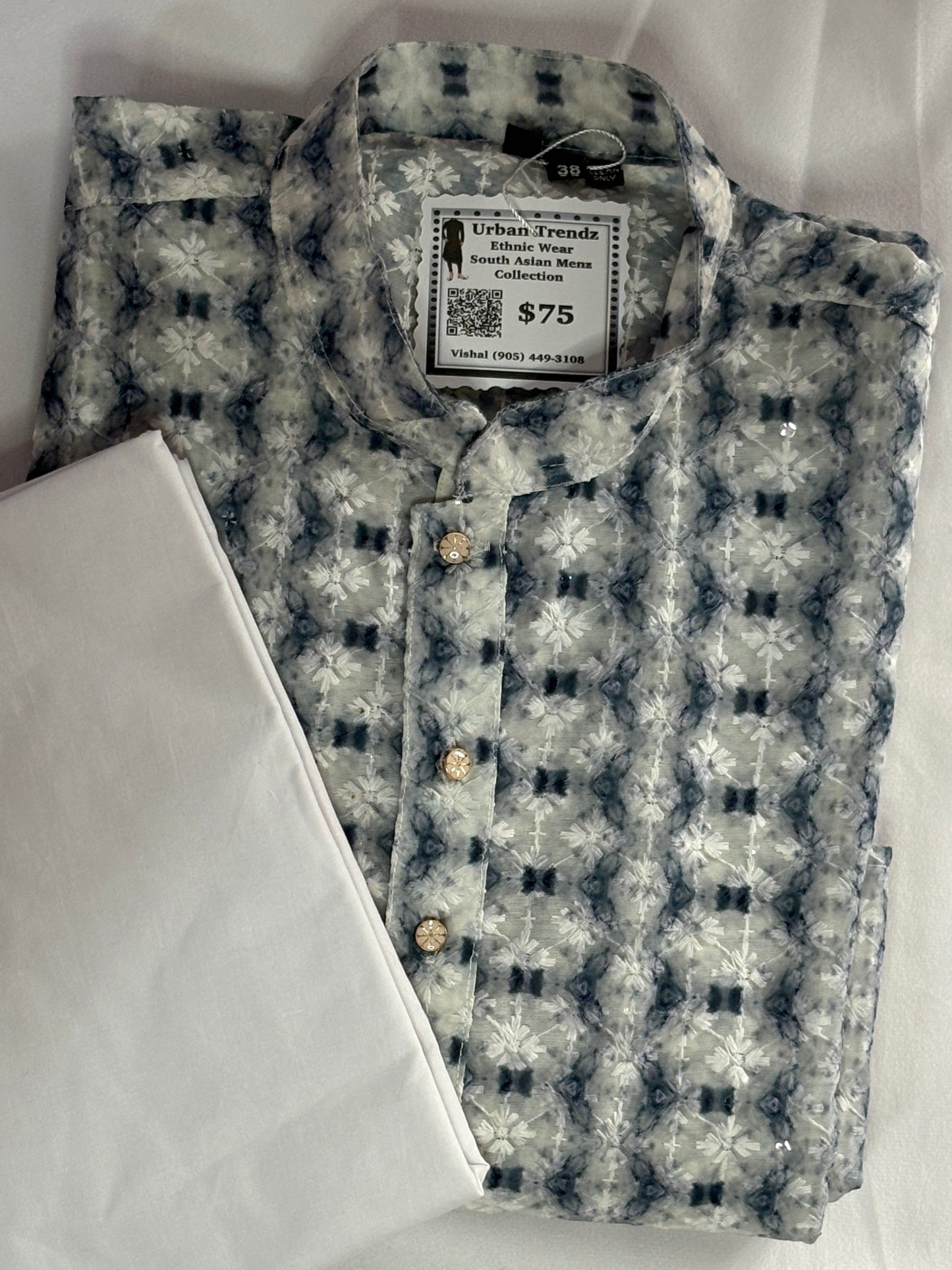 Tie-dye with chikankari, and sequins work Kurta with White Pajama