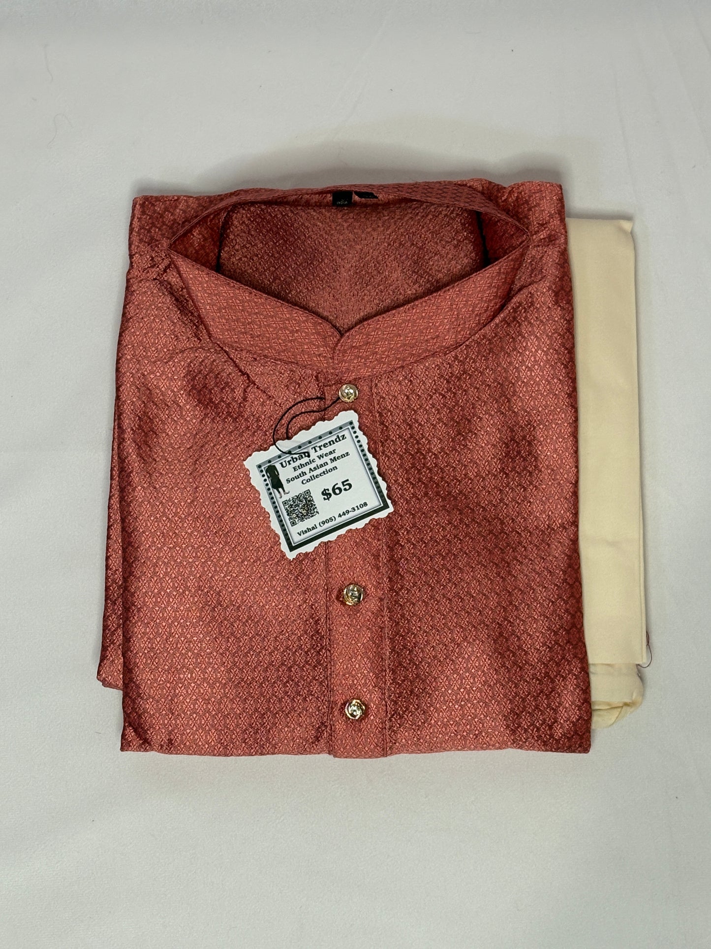 Coral Rust Cotton Silk blend Kurta with Beige colour Pajama