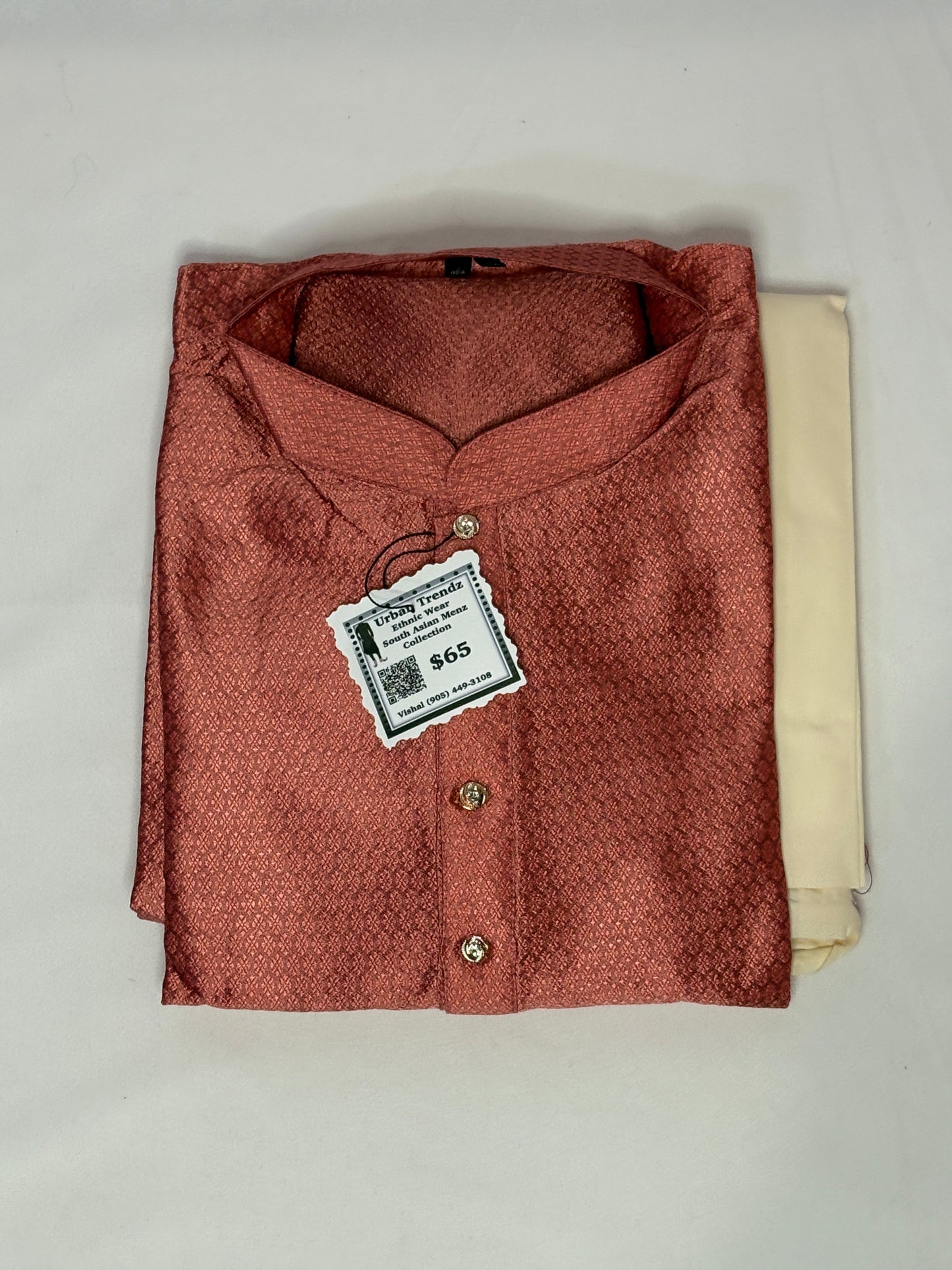 Coral Rust Cotton Silk blend Kurta with Beige colour Pajama