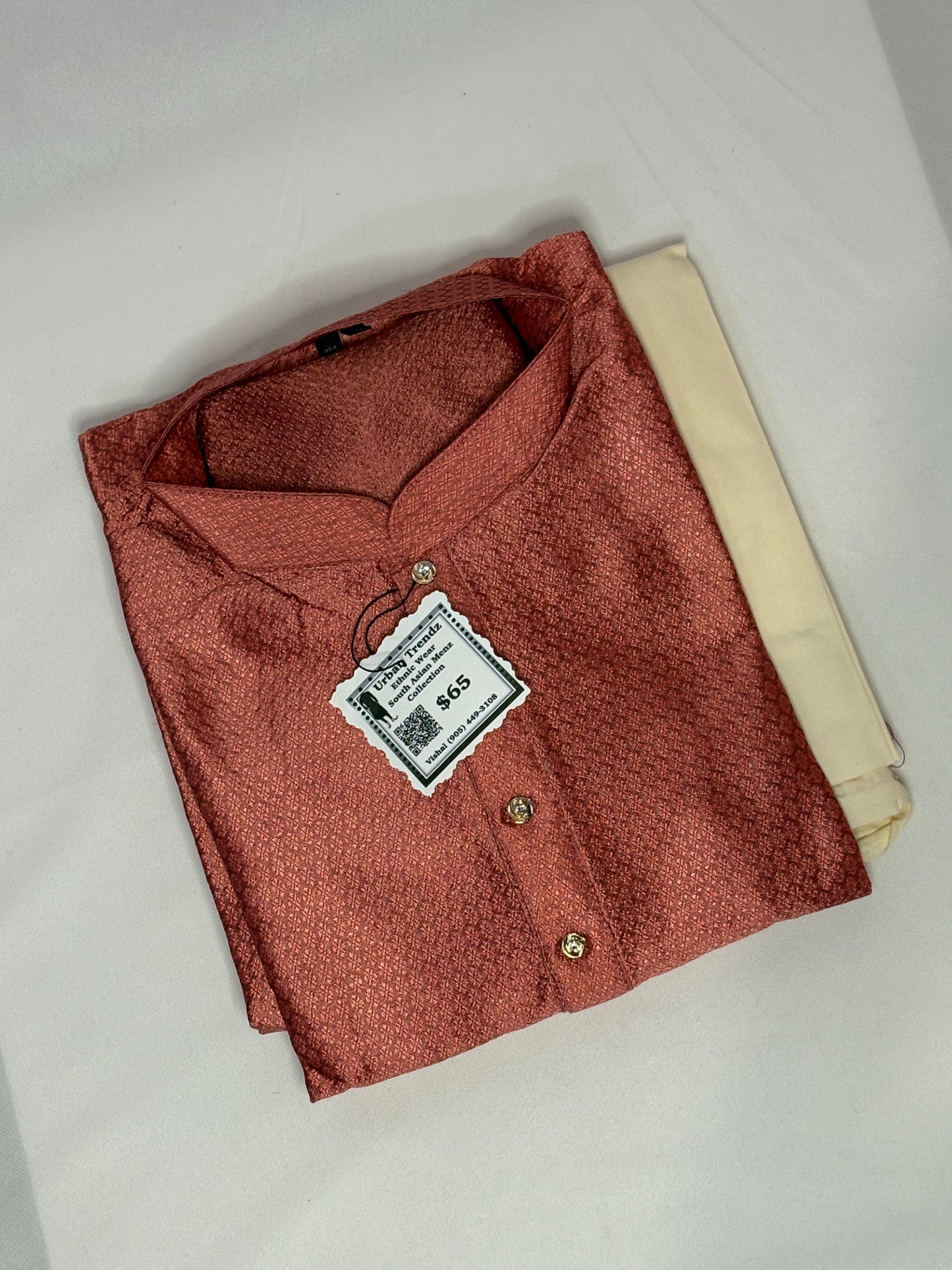 Coral Rust Cotton Silk blend Kurta with Beige colour Pajama