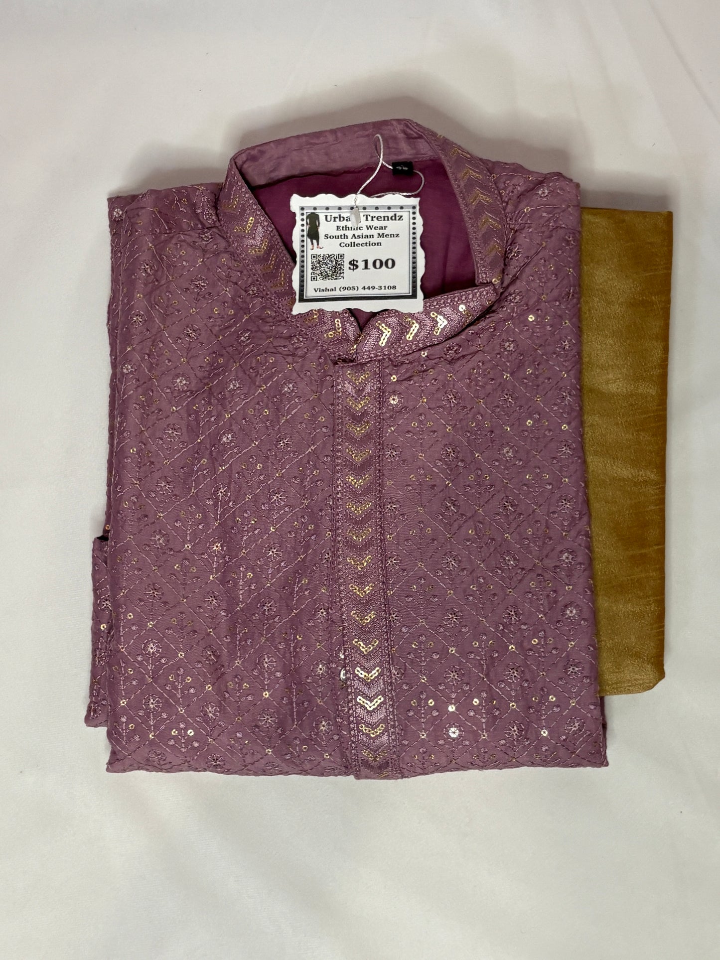 Mauve Embroidered Kurta comes with Golden Pajama