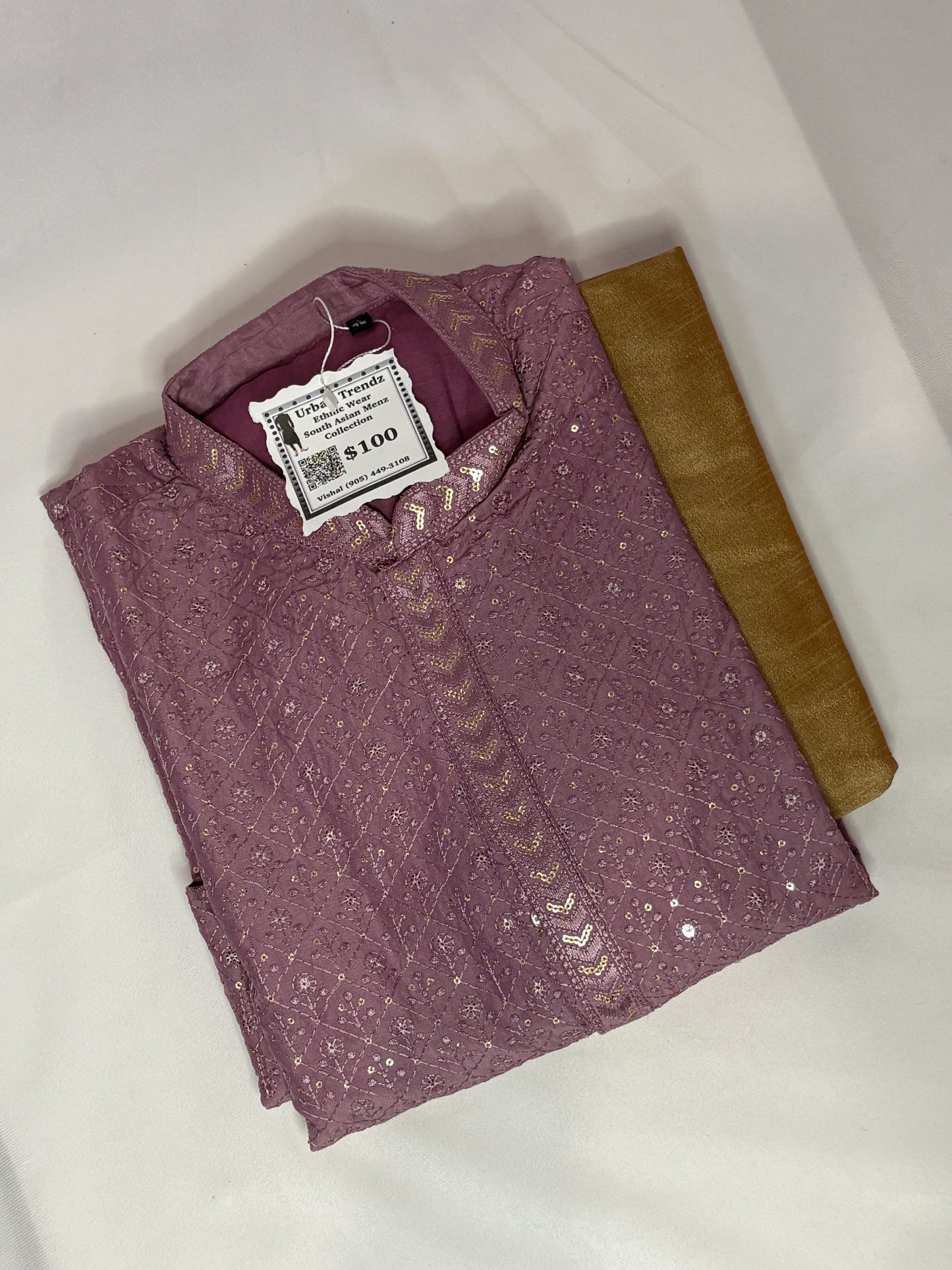 Mauve Embroidered Kurta comes with Golden Pajama