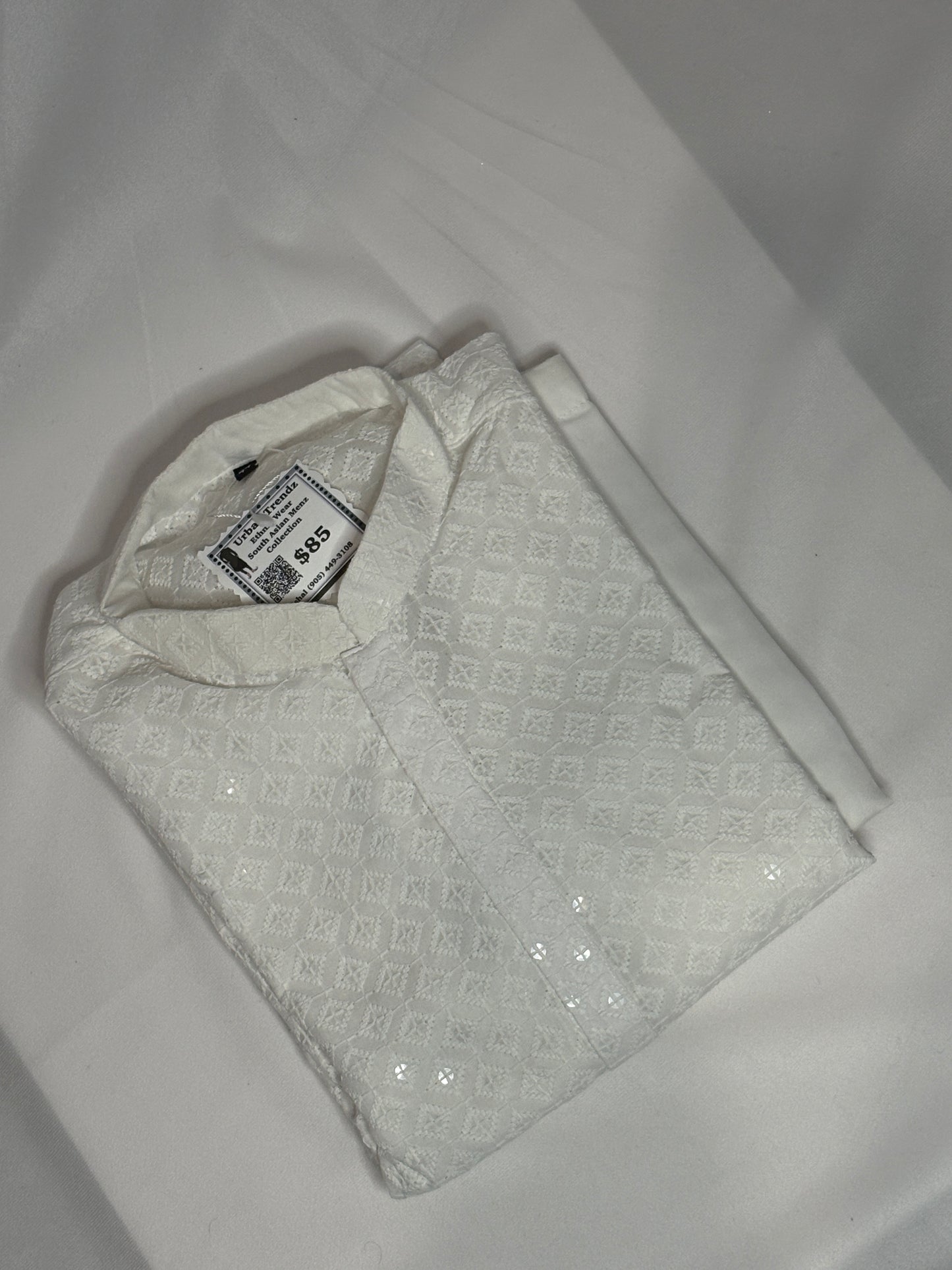 White Sequin Kurta with White Churidar