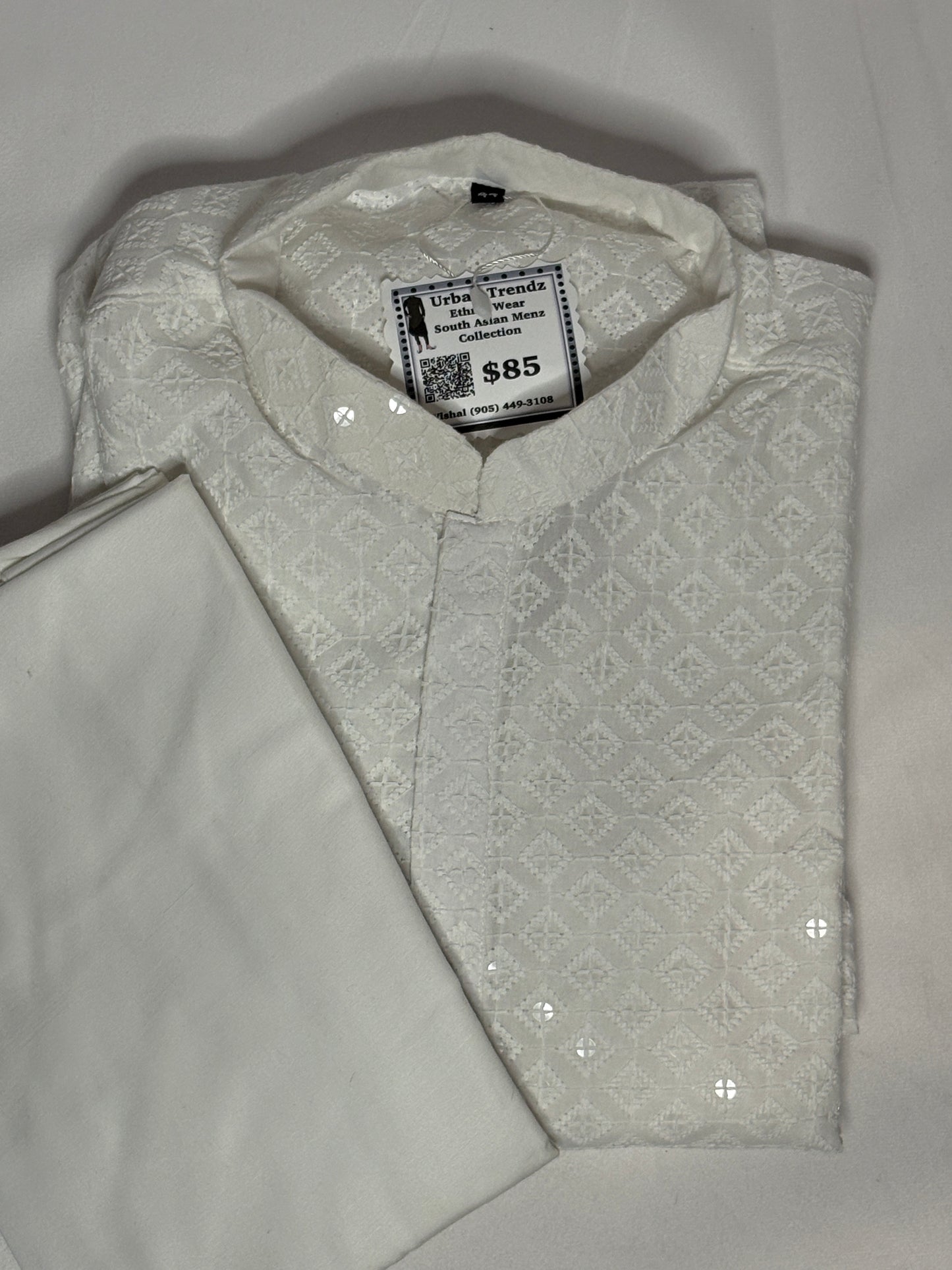 White Sequin Kurta with White Churidar