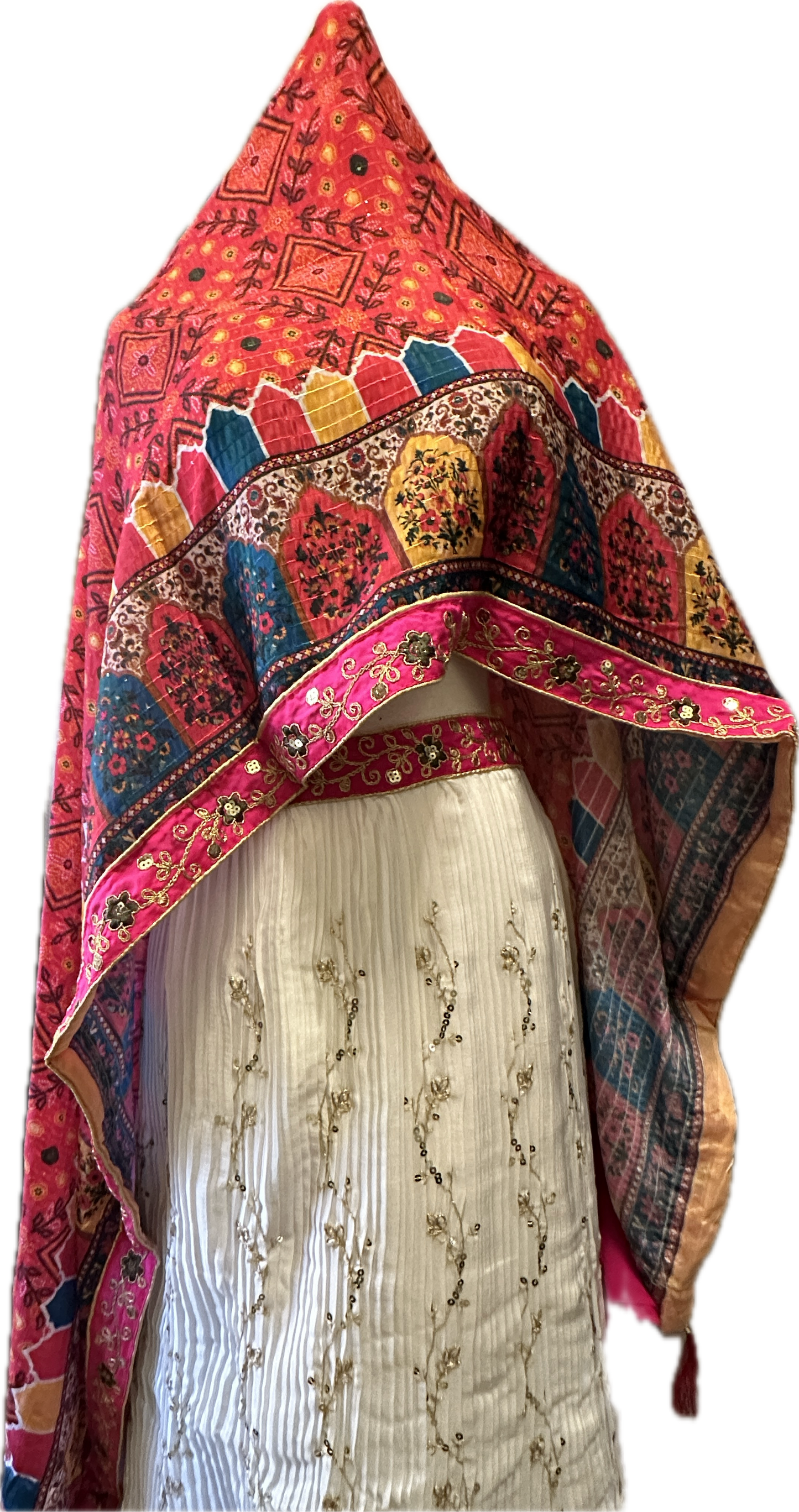 White Chinon crushed semi-stitched lehenga