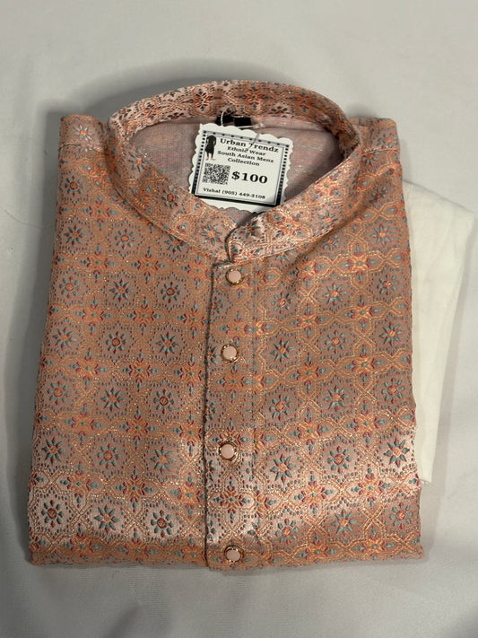 Beige Mosaic Embroidered Kurta Pajama Set