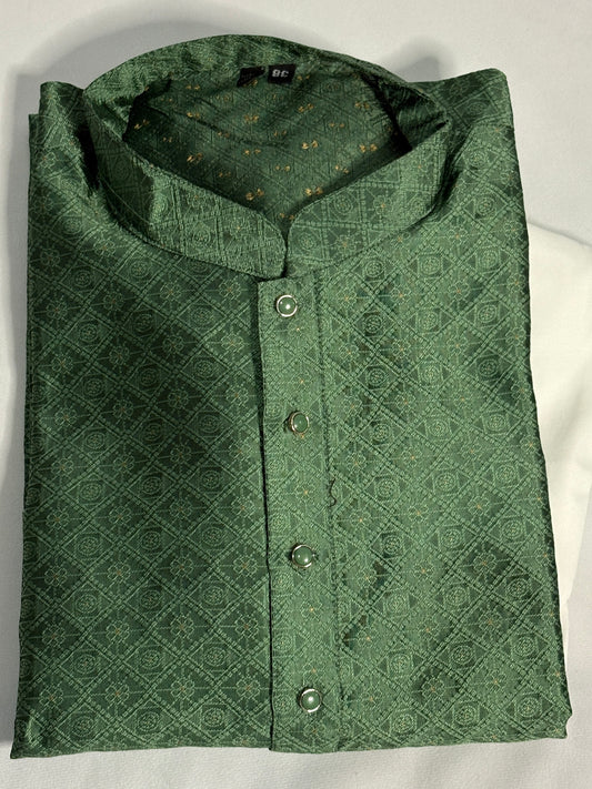 Emerald Gold-Accented Textured Kurta Pajama Set