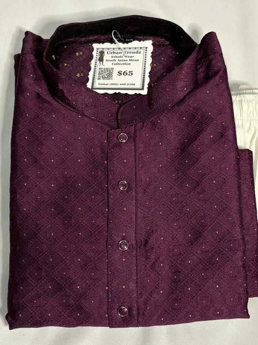 Rosewood and Dusty Lilac Embroidered Kurta Pajama Set