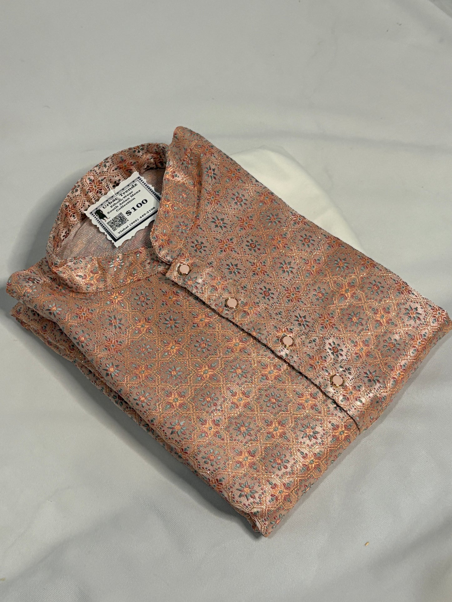 Beige Mosaic Embroidered Kurta Pajama Set