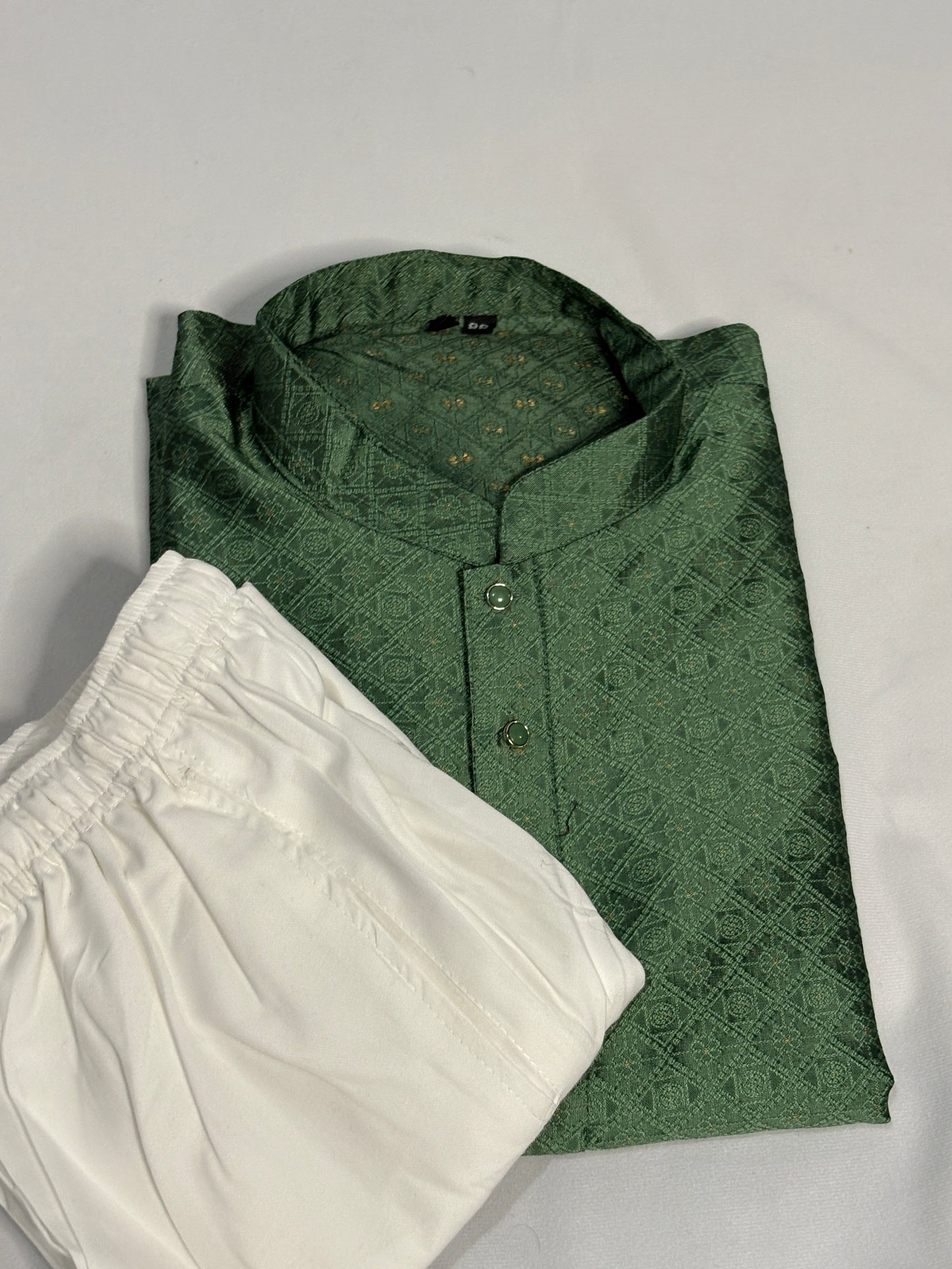Emerald Gold-Accented Textured Kurta Pajama Set