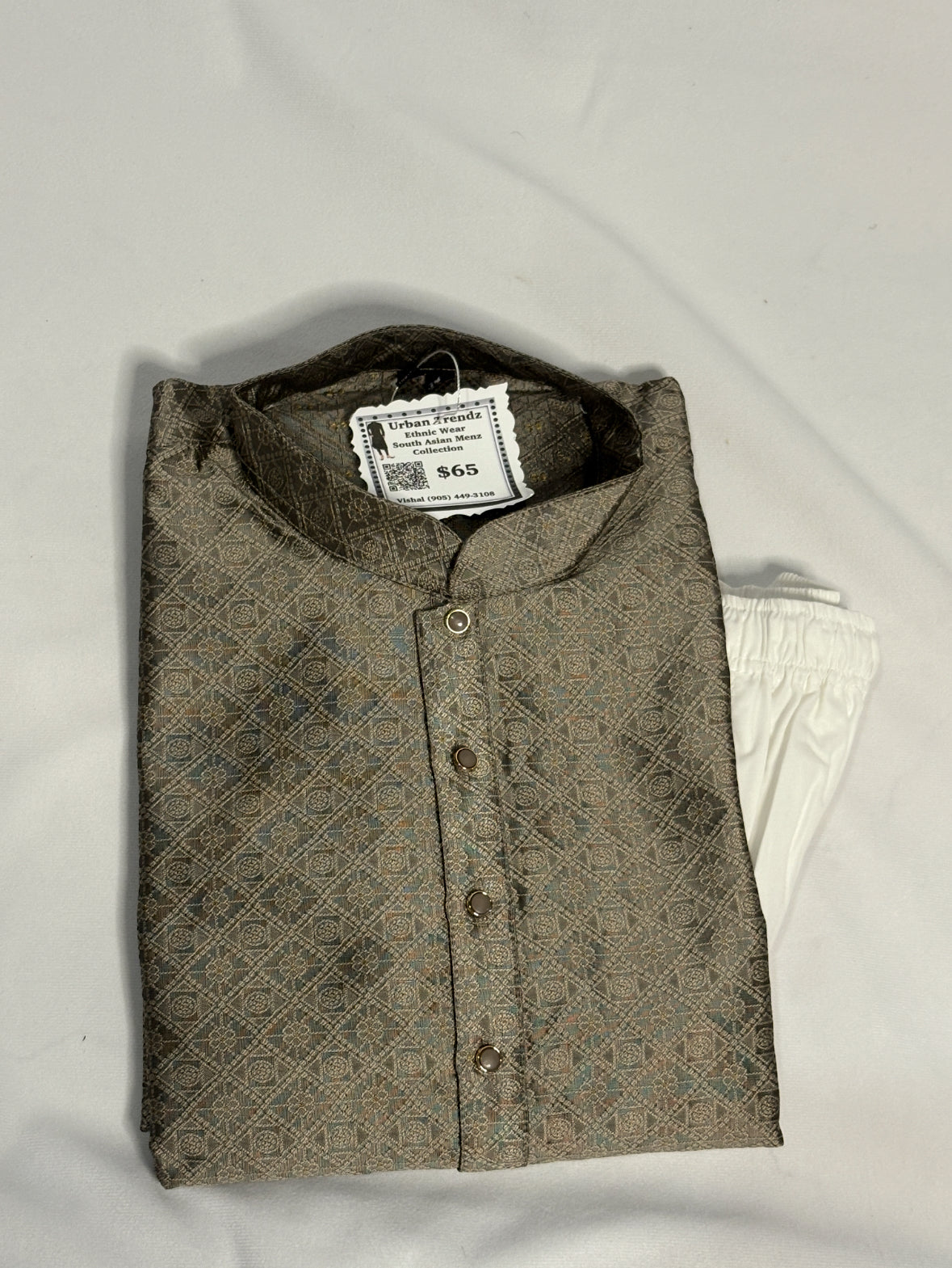 Moss Gold Jacquard Kurta Pajama Set
