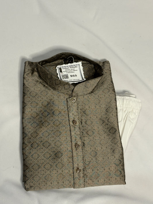 Moss Gold Jacquard Kurta Pajama Set