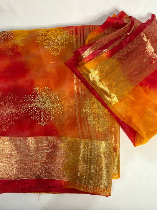 Sunset Bloom Organza Saree