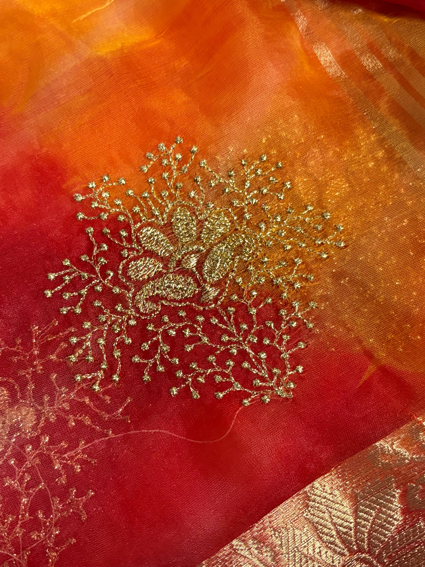 Sunset Bloom Organza Saree