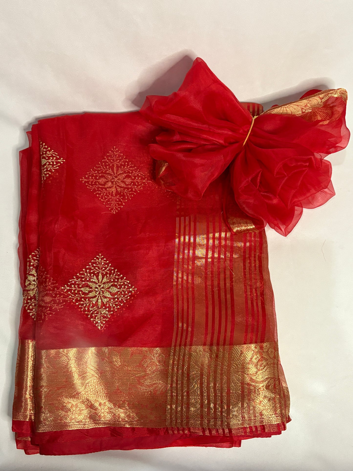 Crimson Charm Organza Saree