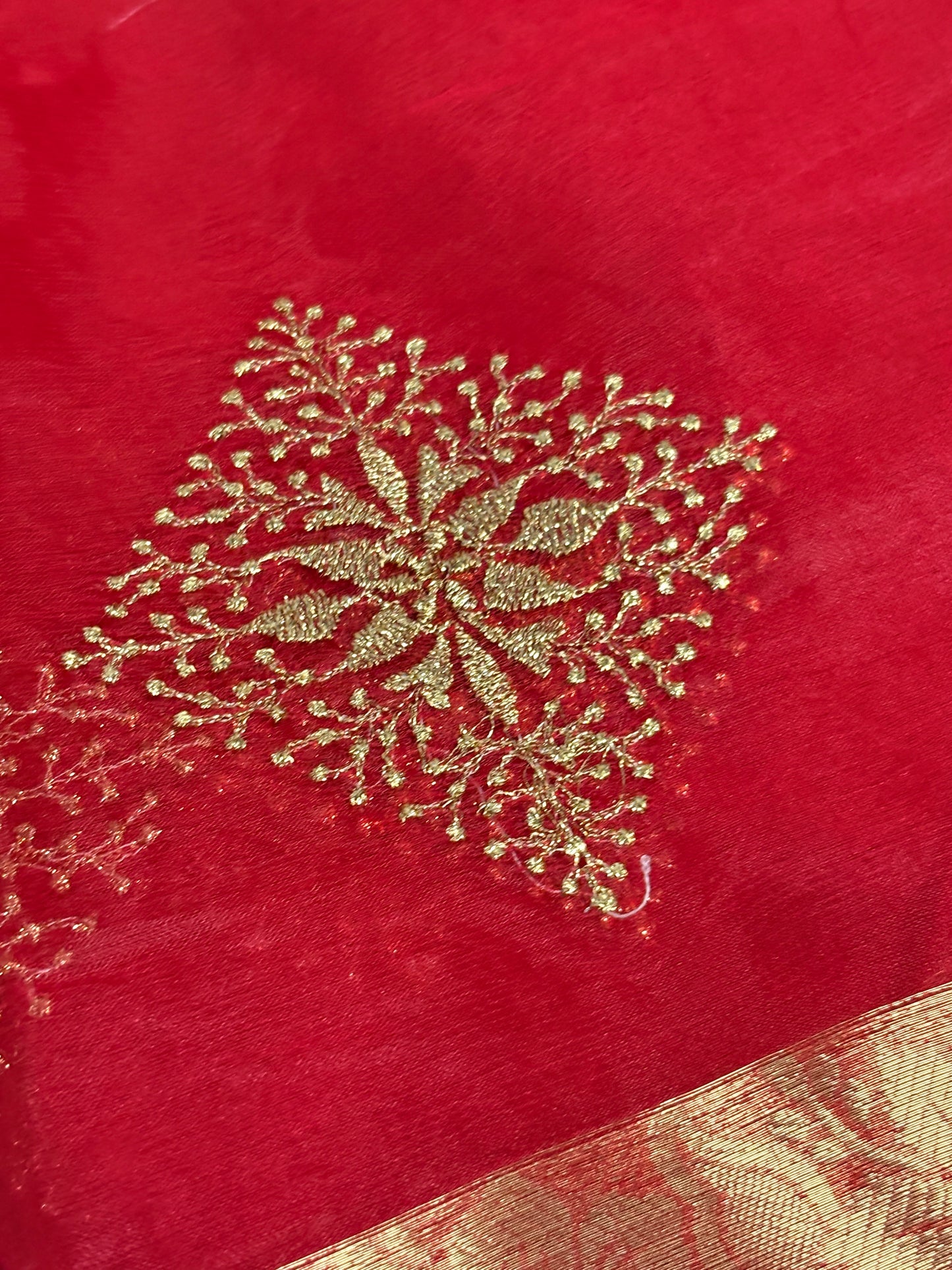 Crimson Charm Organza Saree