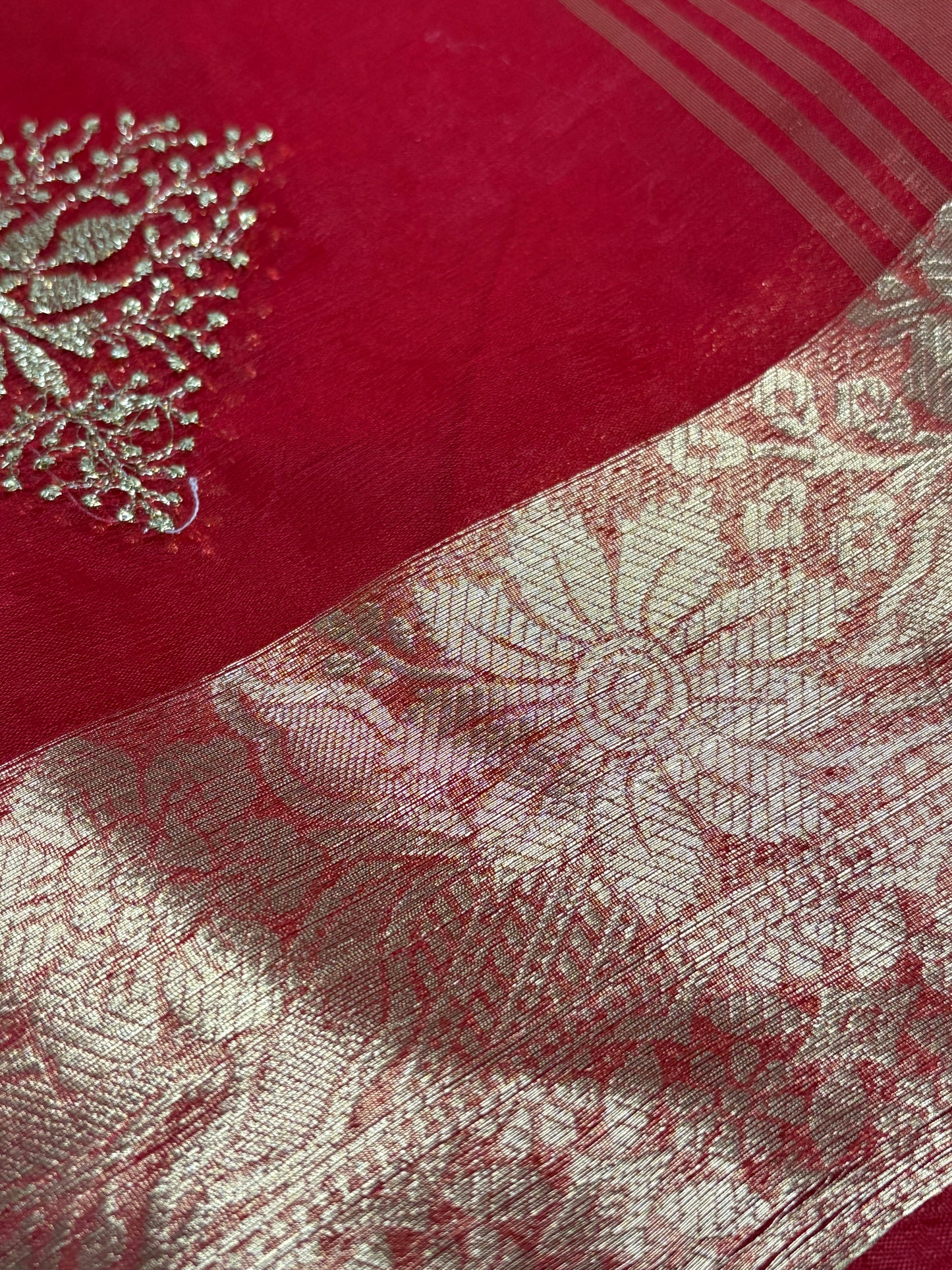 Crimson Charm Organza Saree